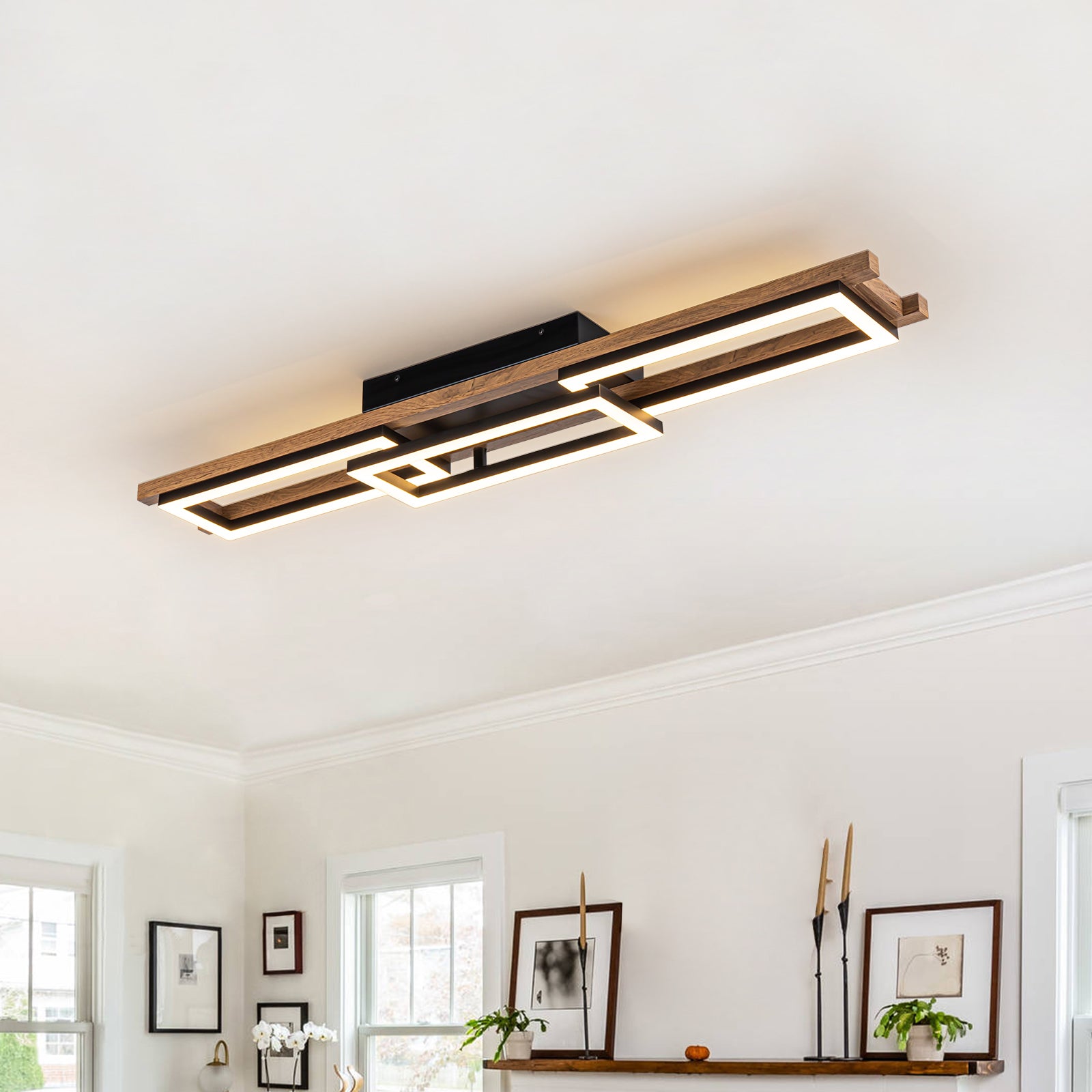 Glowlings Farmhouse 3-Licht 40"Breite Integrierte Rechteck Holz LED Unterputz