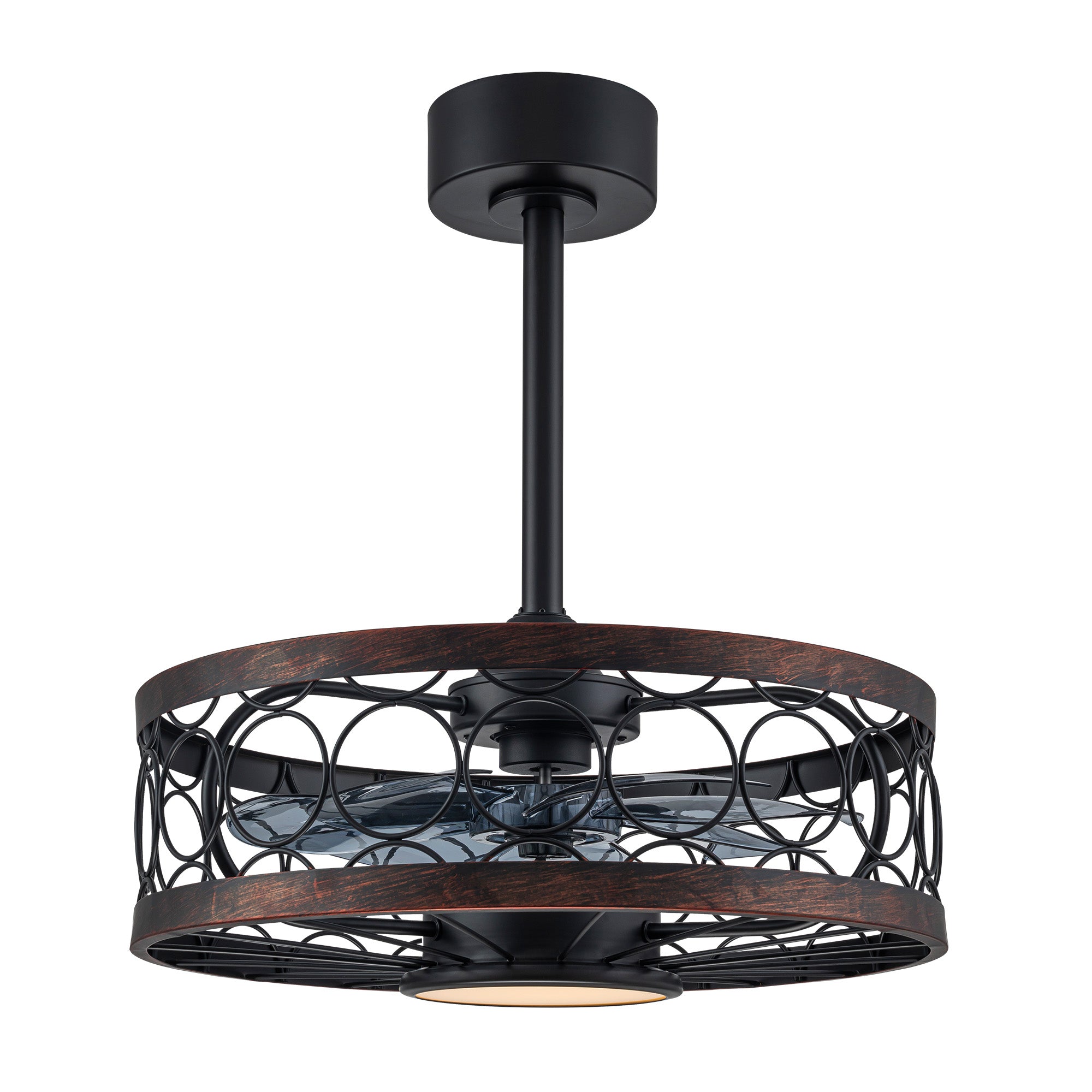 Glowlings Modern Industrial 20" Ceiling Fan with Light - 3-CCT LED Black Caged Fandelier, Low Profile Enclosed Flush Mount Fan with Remote