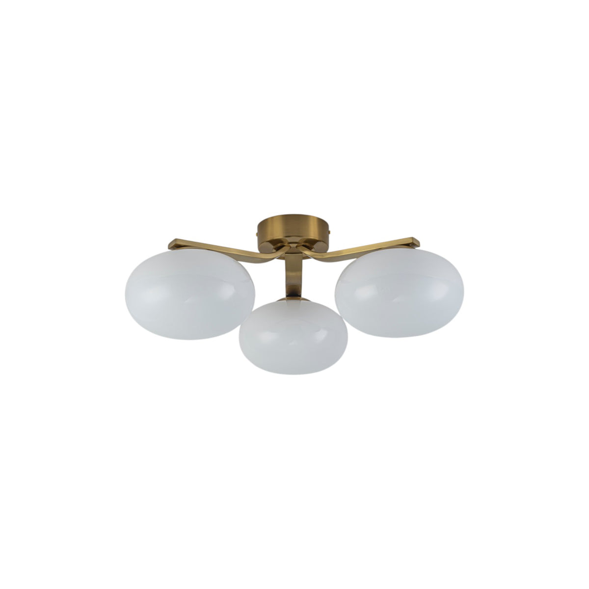 Glowlings Mid-Century 3-Light Sputnik Semi-Flush Mount Ceiling Light, Brushed Brass & Opal Glass Globes