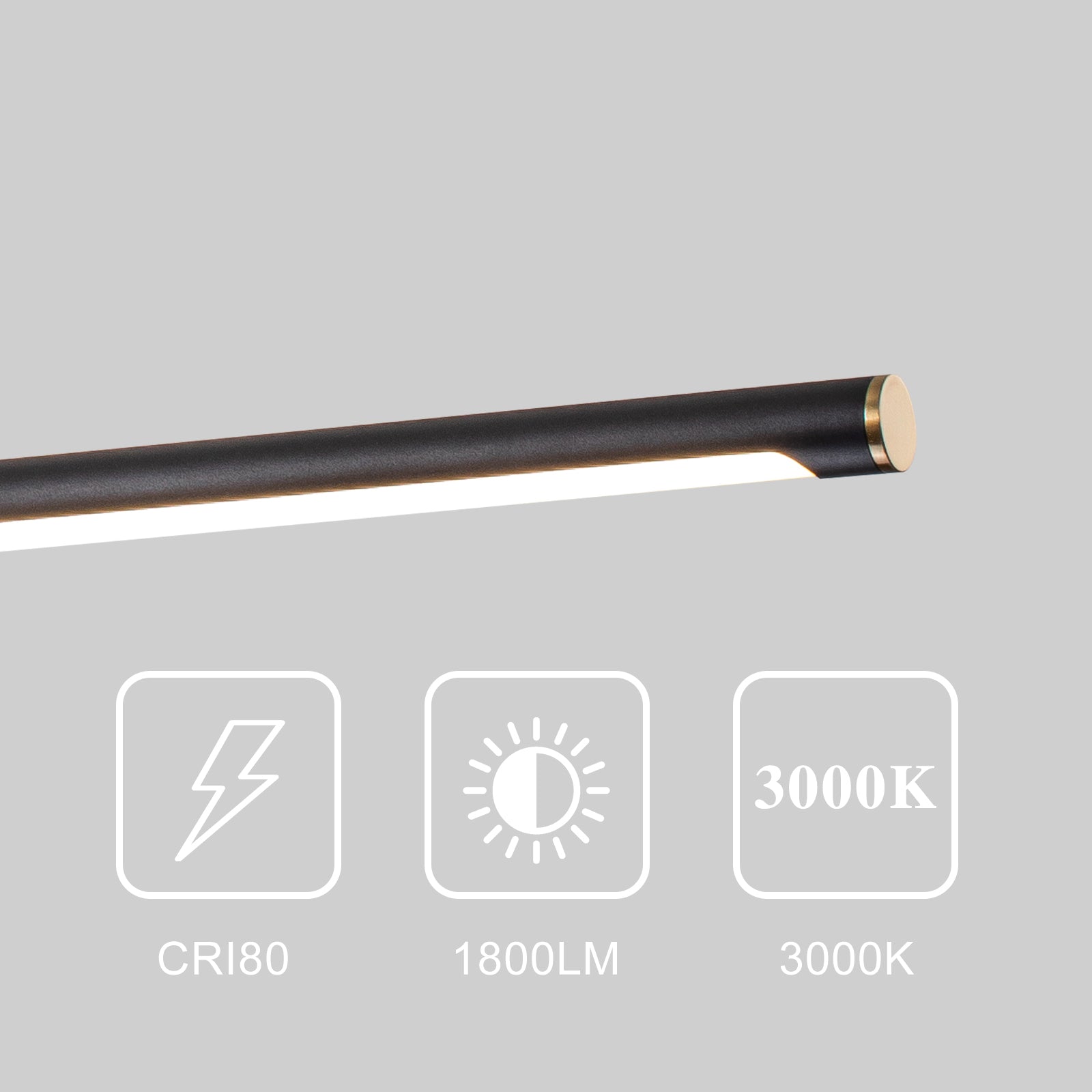 Glowlings 3-flammige minimalistische 48" breite mattschwarze LED-Linear-Pendelleuchte, Inselleuchte