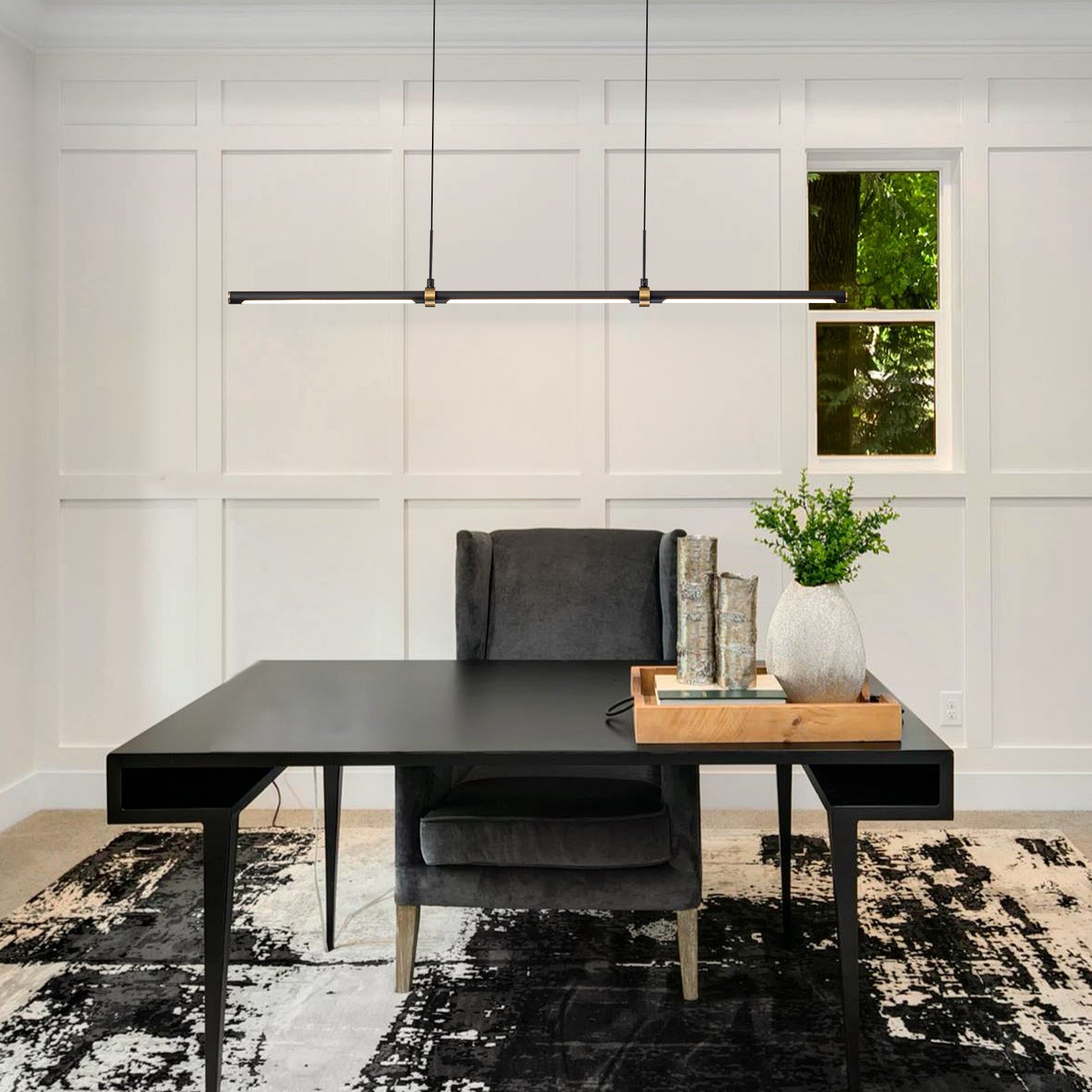 Glowlings 3-flammige minimalistische 48" breite mattschwarze LED-Linear-Pendelleuchte, Inselleuchte