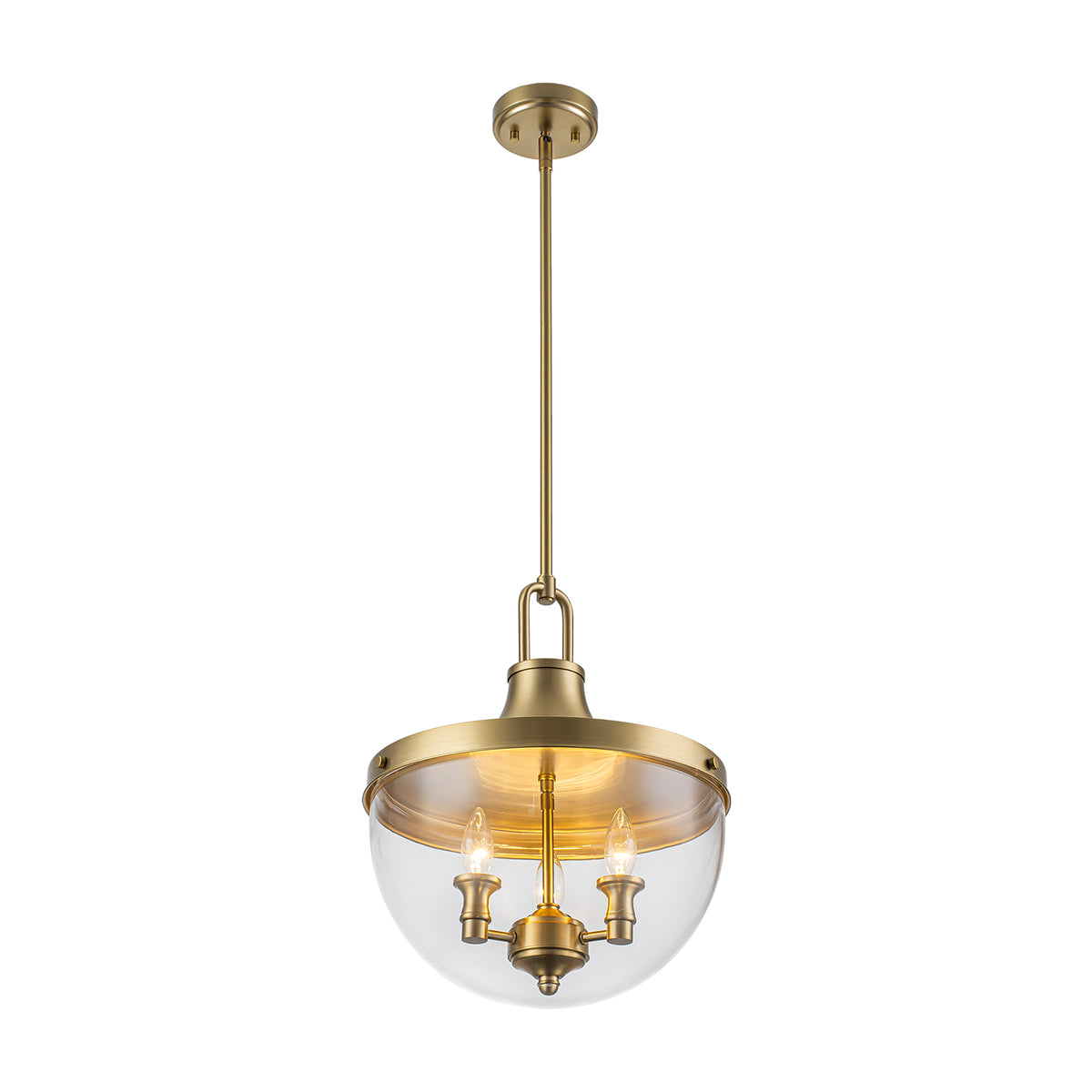 Glowlings Modern Brass Pendant Light Fixture, 3-Light Clear Glass Bowl Chandelier