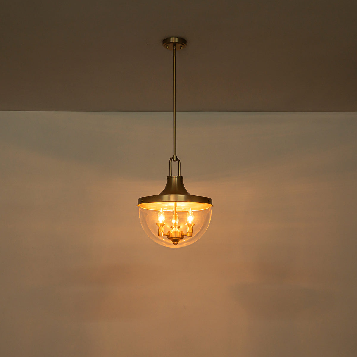 Glowlings Modern Brass Pendant Light Fixture, 3-Light Clear Glass Bowl Chandelier