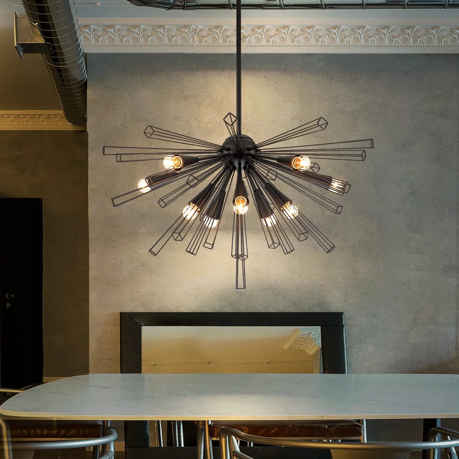 Glowlings 10-flammiger moderner Sunburst-Sputnik-Kugel-Kronleuchter für Esszimmer