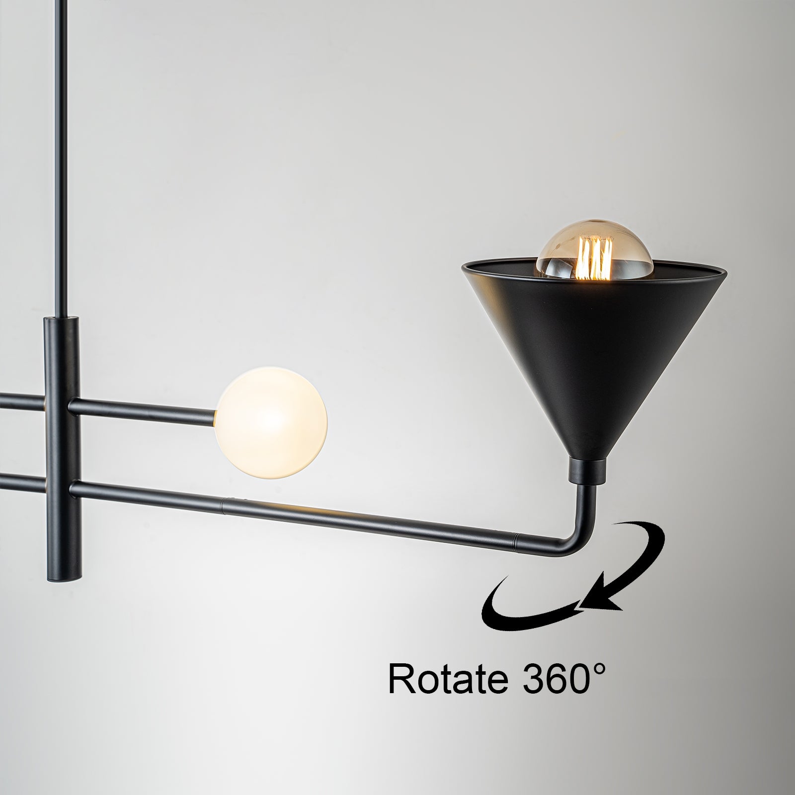 Glowlings Moderne 4-flammige, um 360° drehbare, kegelförmige lineare Pendelleuchte mit Opalglas