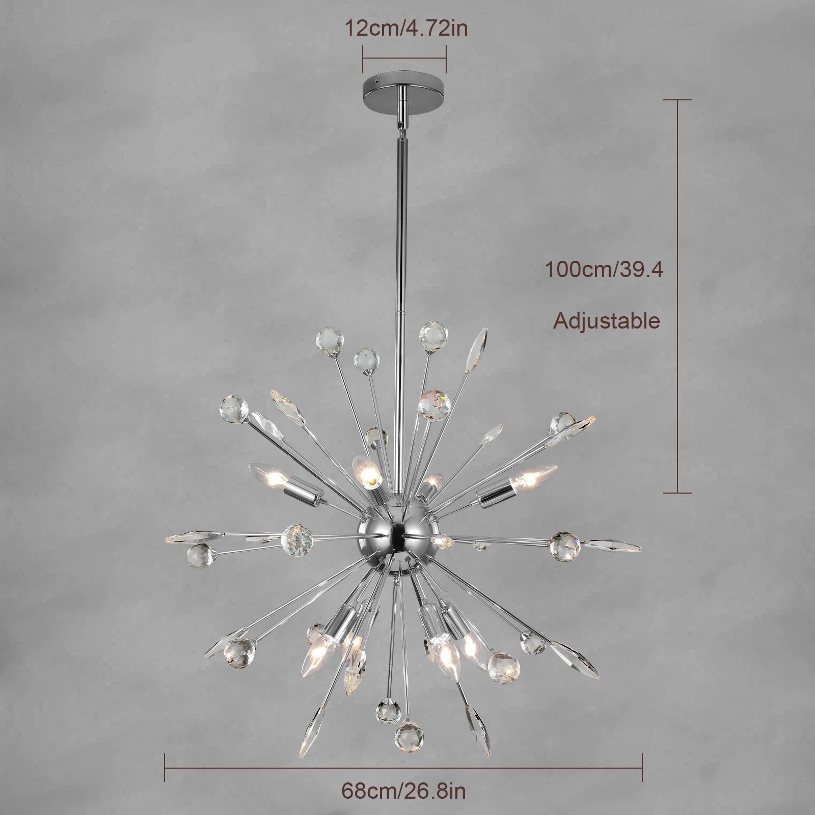 Glowlings 8/9-flammiger moderner Kronleuchter aus facettierten Chromperlen mit Sputnik-Kugel