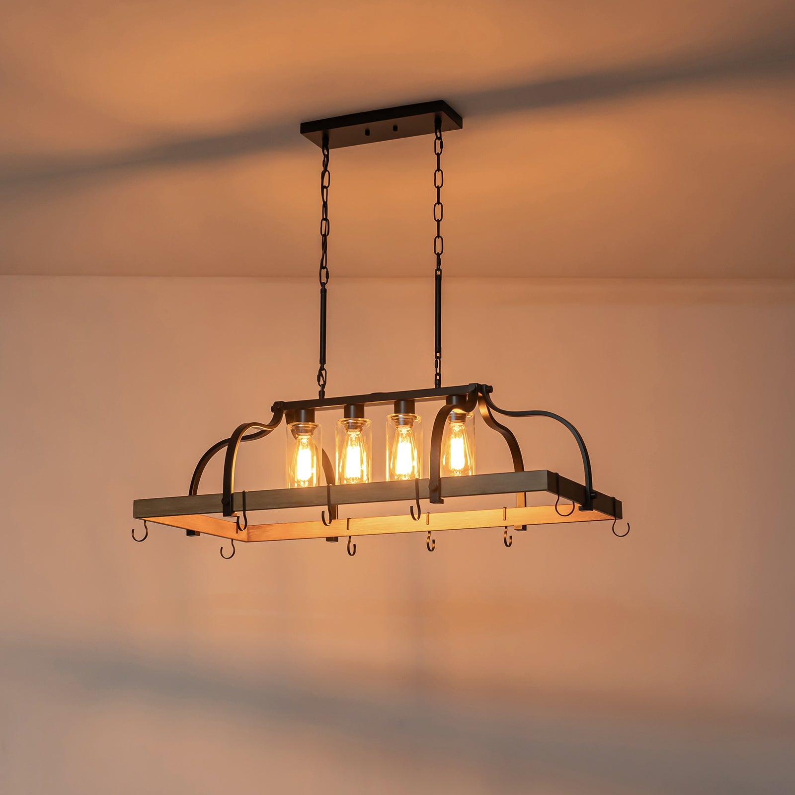 Glowlings 4-flammiger Farmhouse-Kronleuchter, 99,1 cm breit, groß, linear, aus Bronze, mit Haken