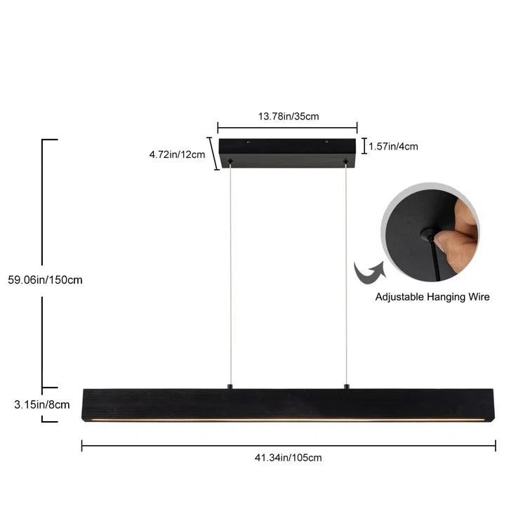 Glowlings 1-flammige minimalistische 41'' breite lineare LED-Holz-Pendelleuchte, Inselleuchte