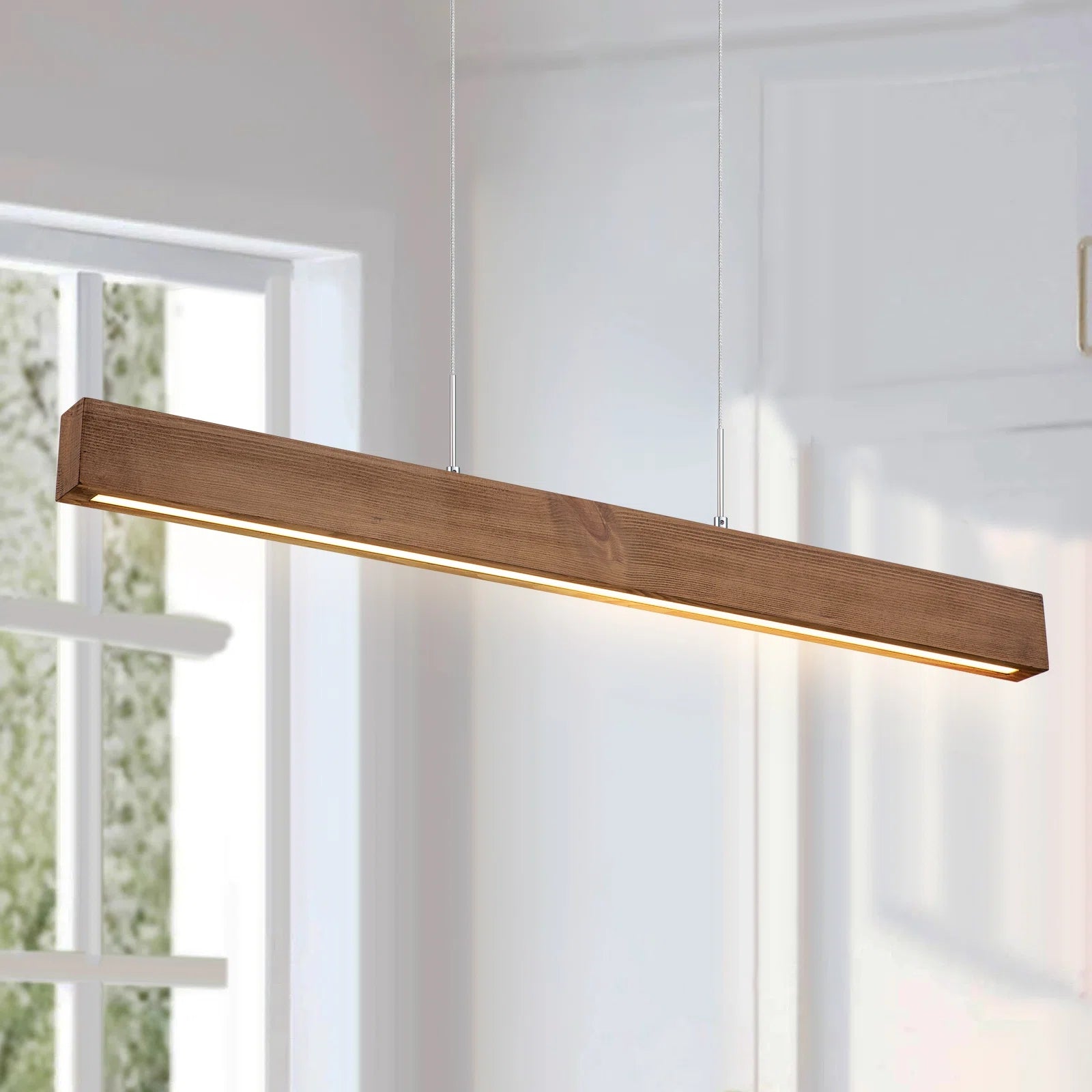 Glowlings 1-flammige minimalistische 41'' breite lineare LED-Holz-Pendelleuchte, Inselleuchte