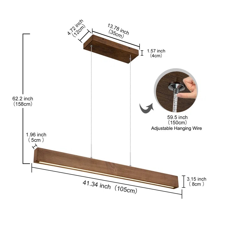 Glowlings 1-flammige minimalistische 41'' breite lineare LED-Holz-Pendelleuchte, Inselleuchte