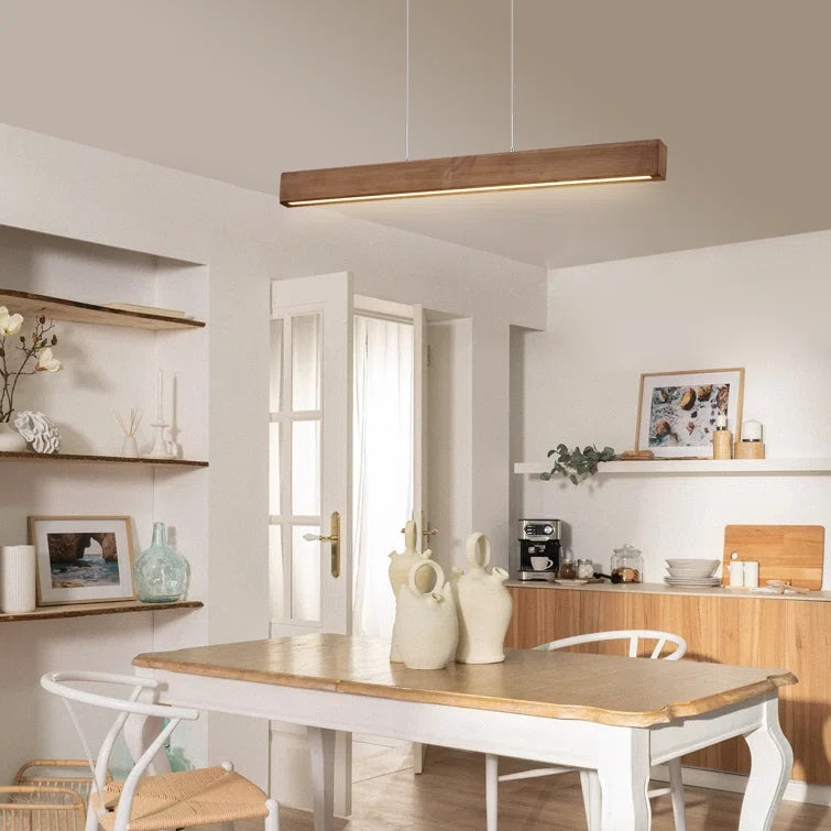 Glowlings 1-flammige minimalistische 41'' breite lineare LED-Holz-Pendelleuchte, Inselleuchte