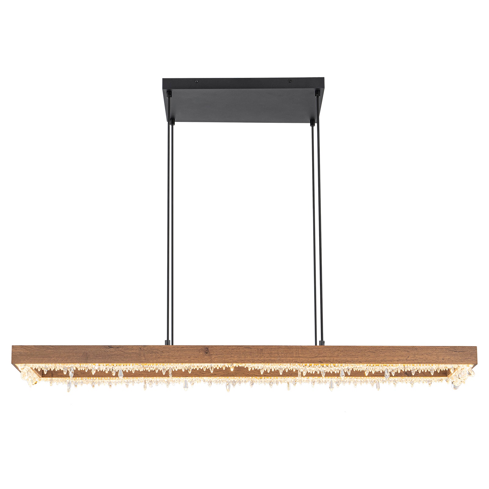 Glowlings 1-Light Modern 47"Wide Rectangle Linear Irregular Crystal LED Wood Pendant Light