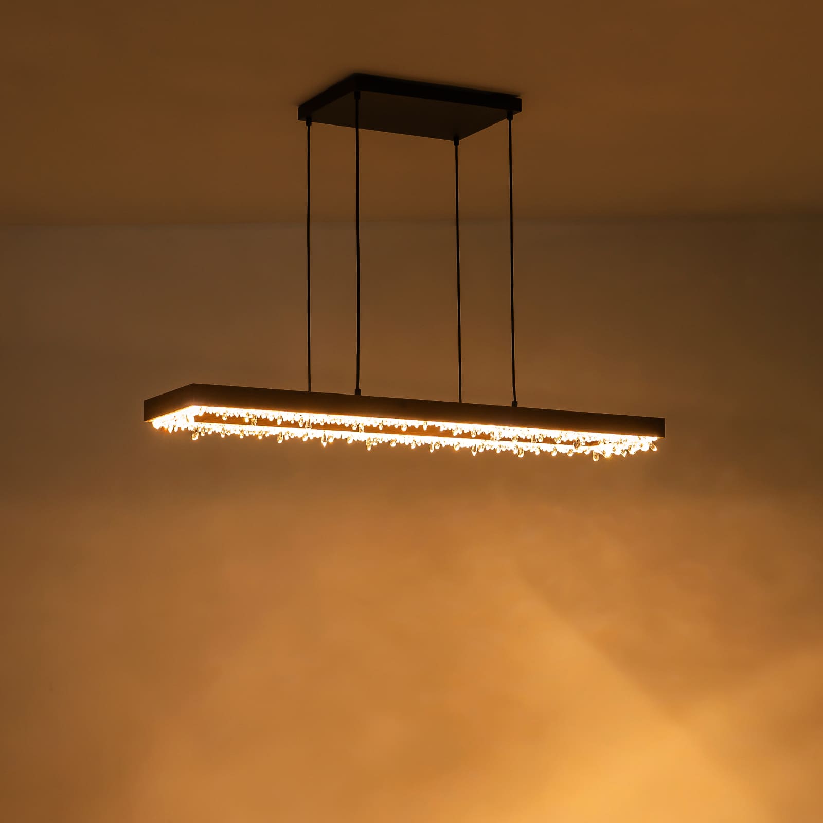 Glowlings 1-Light Modern 47"Wide Rectangle Linear Irregular Crystal LED Wood Pendant Light