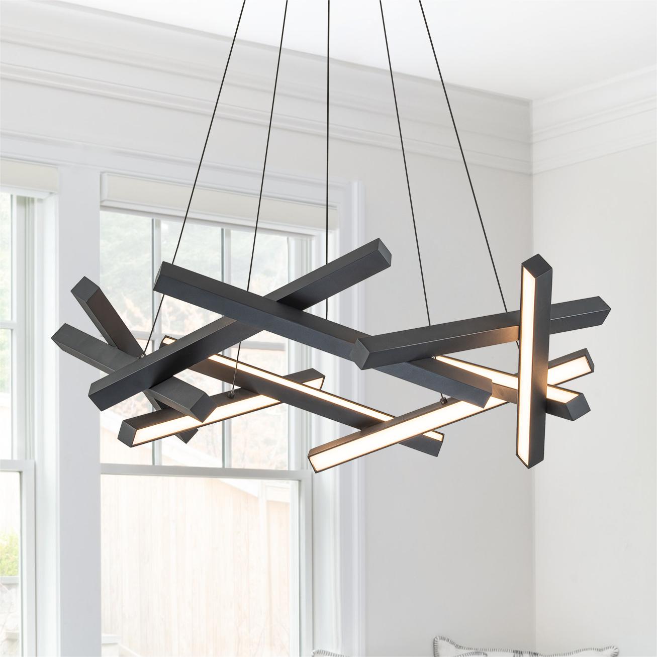 Glowlings 10-Light 30"Wide Modern Chaos Crossed Linear Integrated LED Chandelier