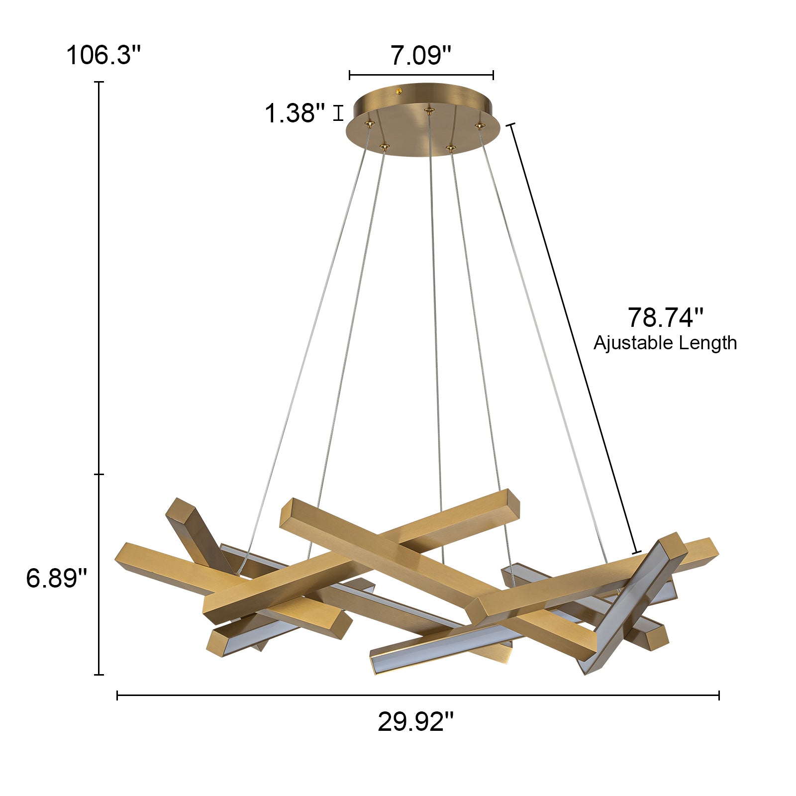 Glowlings 10-Light 30"Wide Modern Chaos Crossed Linear Integrated LED Chandelier