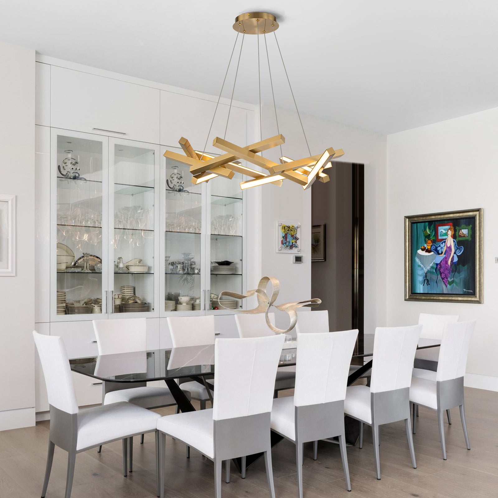 Glowlings 10-Light 30"Wide Modern Chaos Crossed Linear Integrated LED Chandelier