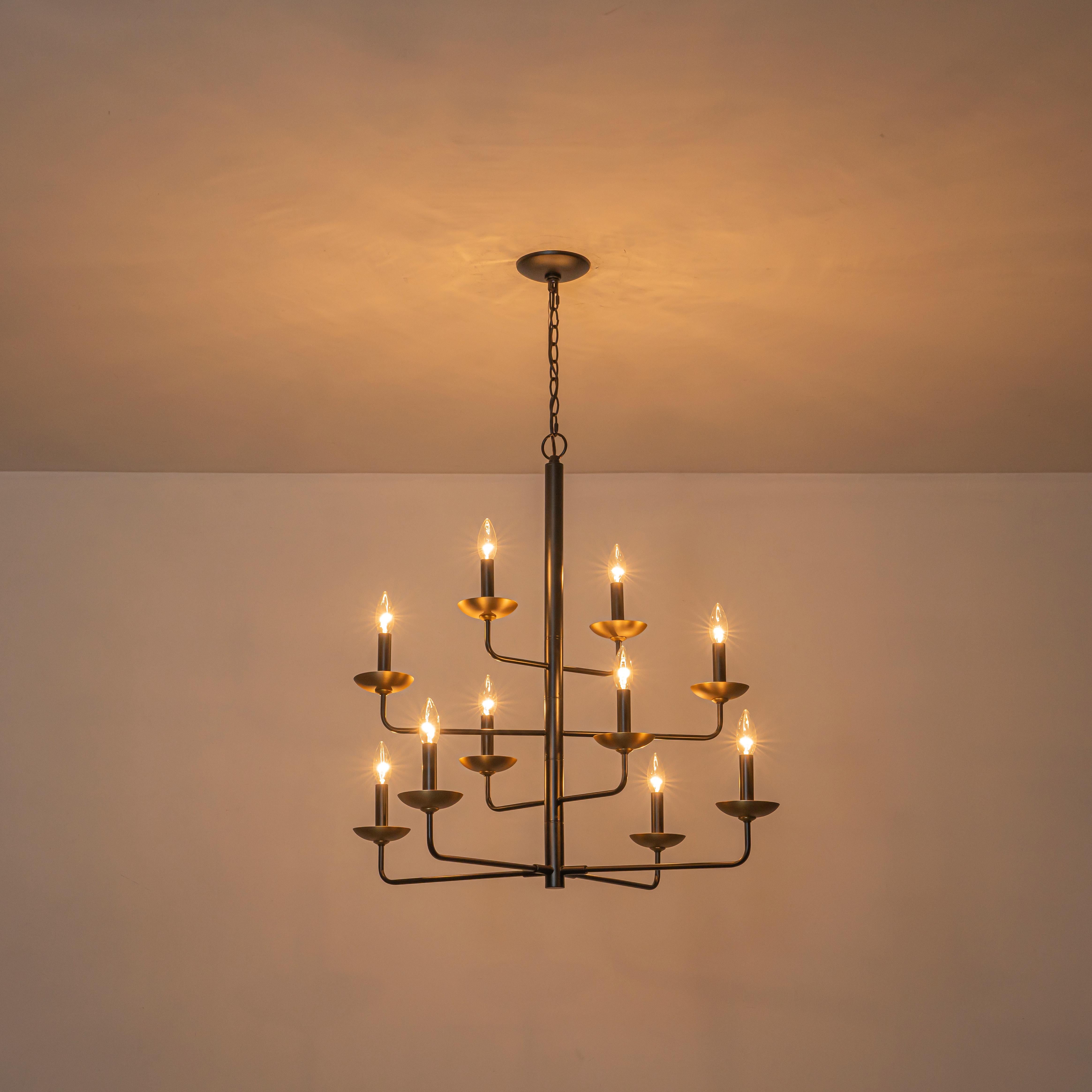 Glowlings 10-Light Classical 31"Wide Large 4-Tied Black&Gold Candle Style Chandelier