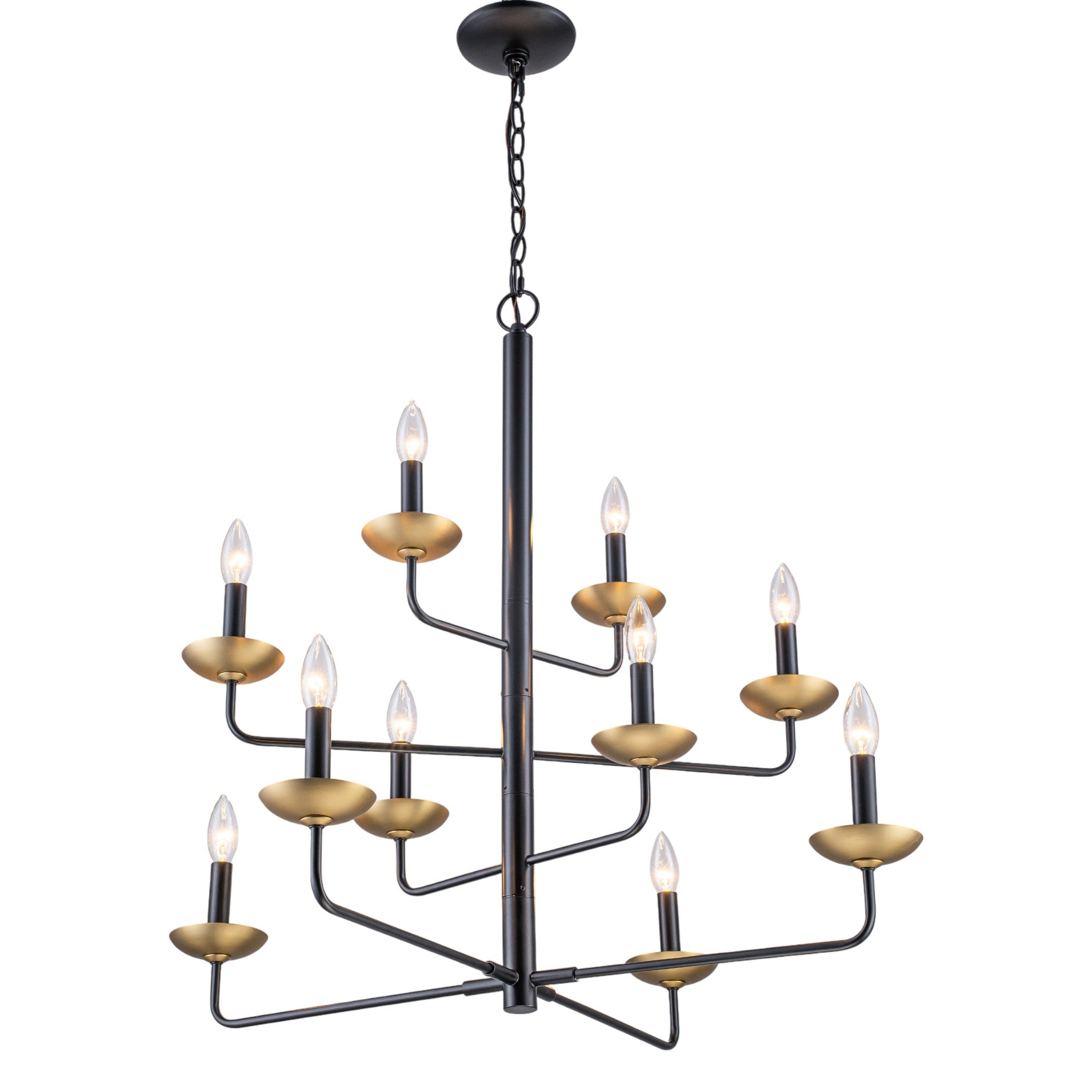 Glowlings 10-Light Classical 31"Wide Large 4-Tied Black&Gold Candle Style Chandelier