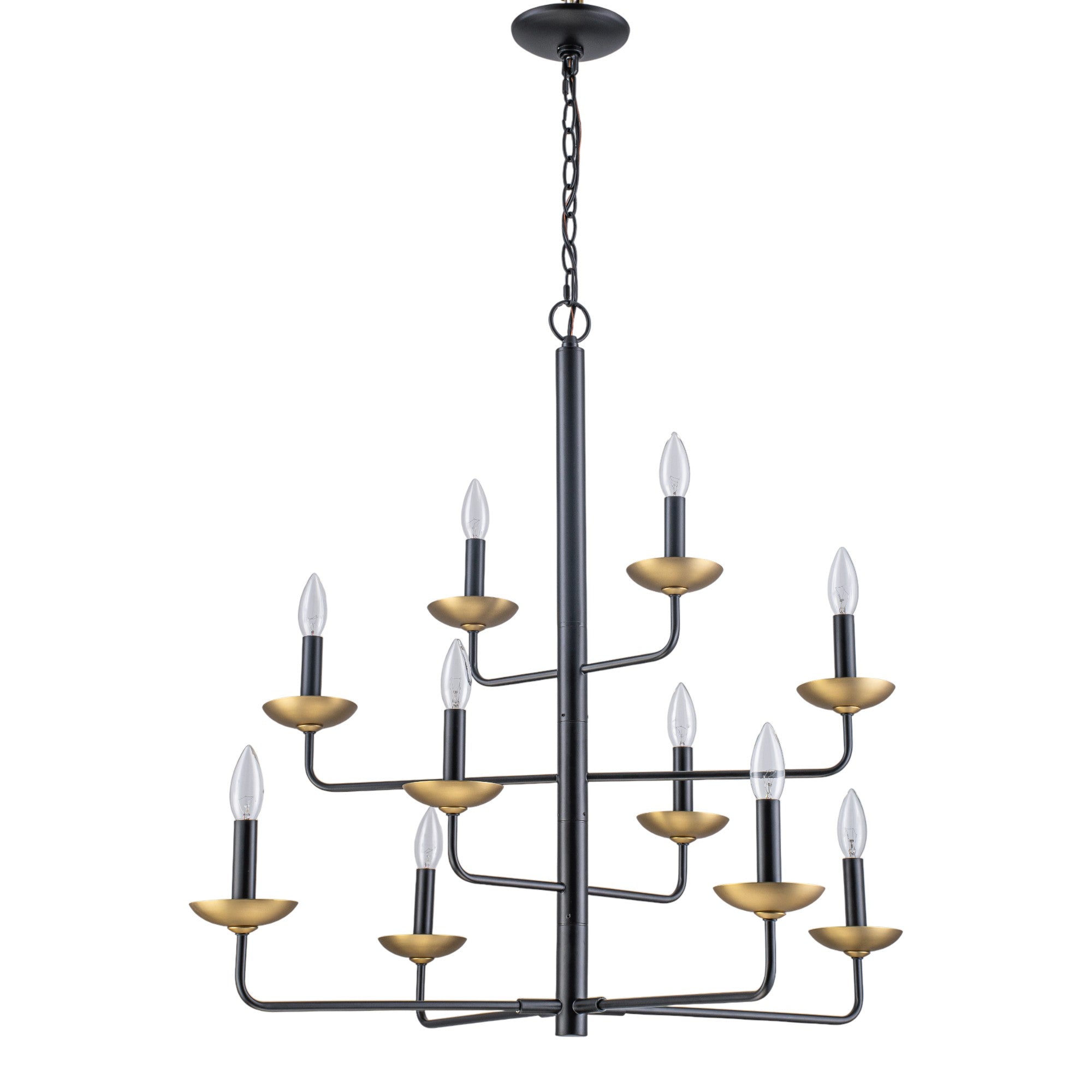 Glowlings 10-Light Classical 31"Wide Large 4-Tied Black&Gold Candle Style Chandelier