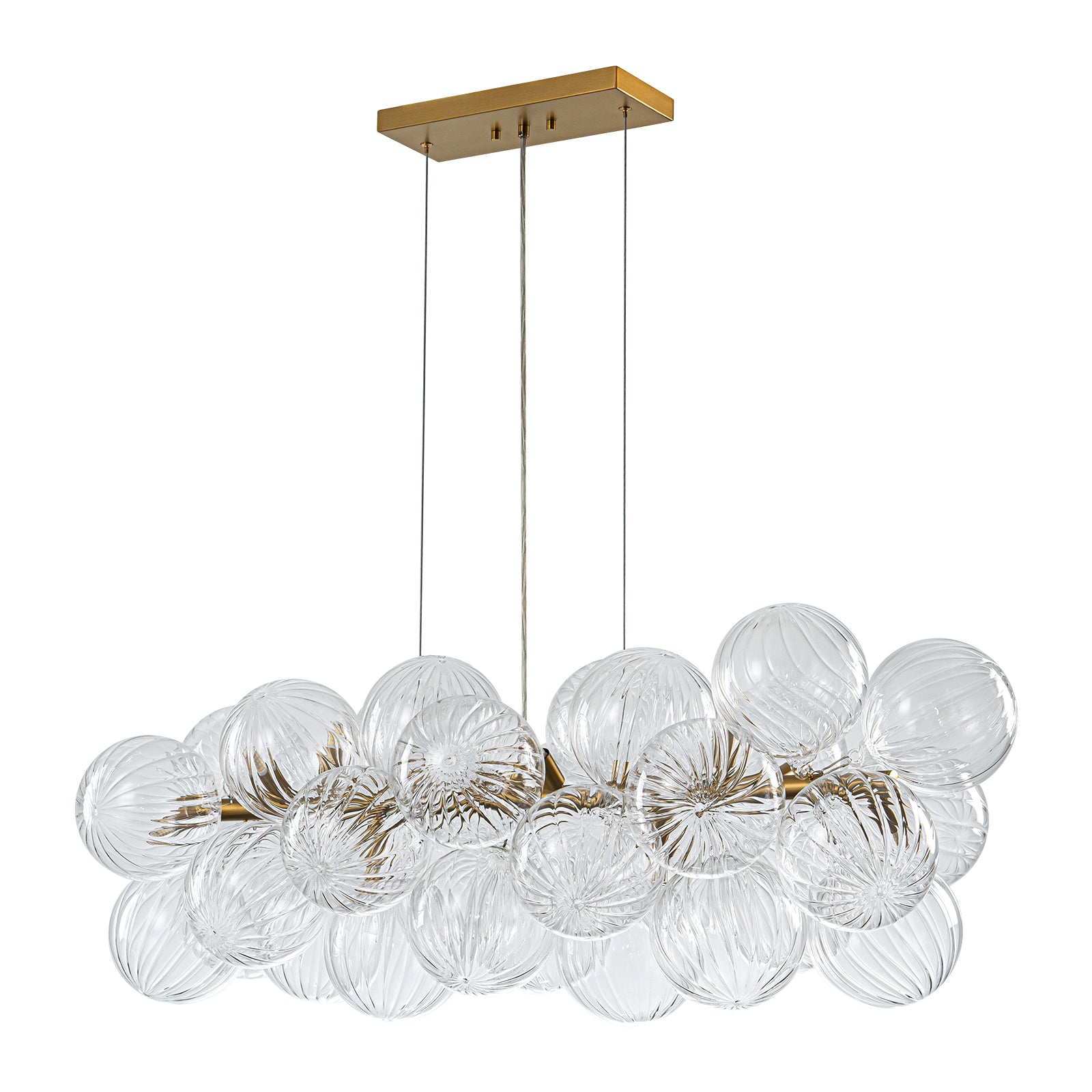 Glowlings 10-Light Modern 42"Wide Large Brass Linear Globe Ribbed Swirled Glass Chandelier