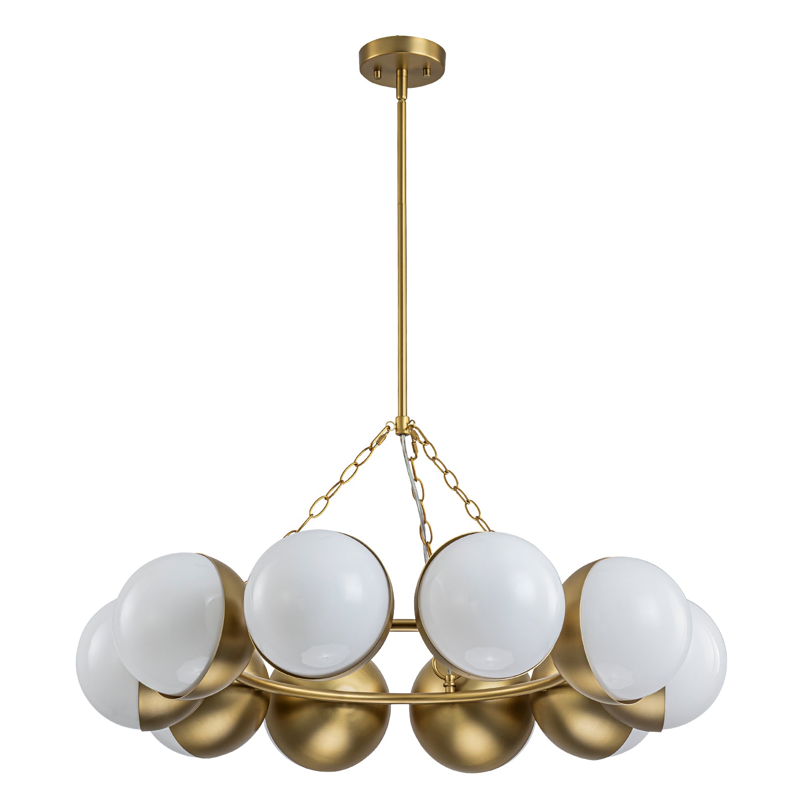 Glowlings 10-Light Modern 34"Wide Large Wagon Wheel Opal Glass Chandelier
