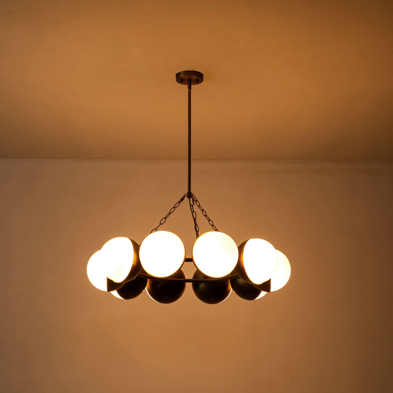 Glowlings 10-Light Modern 34"Wide Large Wagon Wheel Opal Glass Chandelier