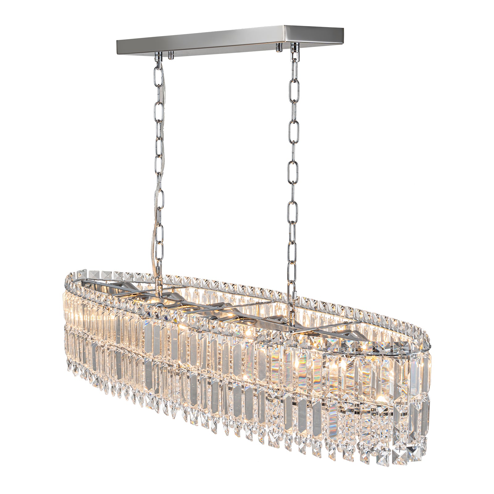 Glowlings 10-Light 39"Wide Modern Dimmable Chrome Oval Crystal Chandelier