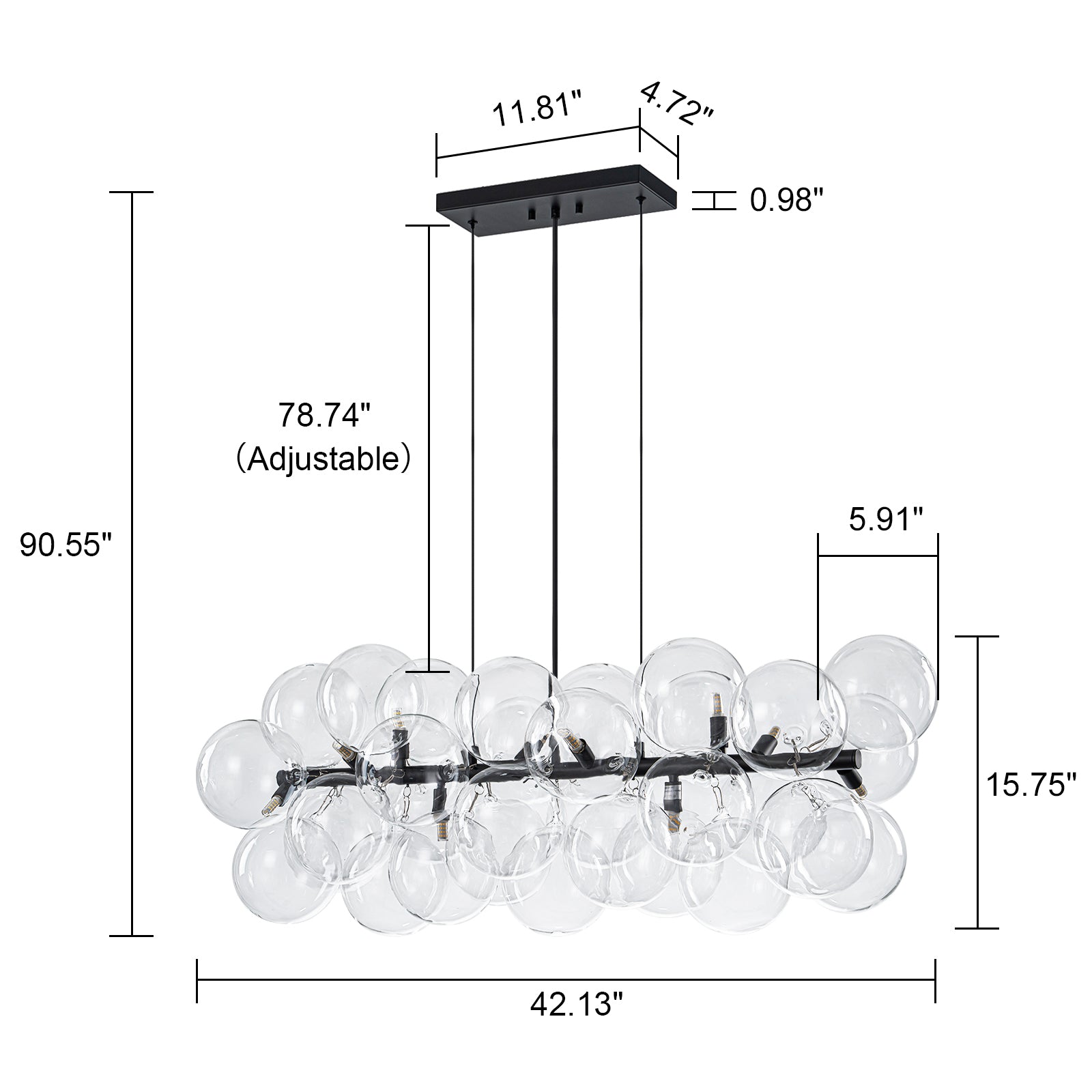 Glowlings 10-Light Modern 42"Wide Large Linear Clear Globe Glass Chandelier