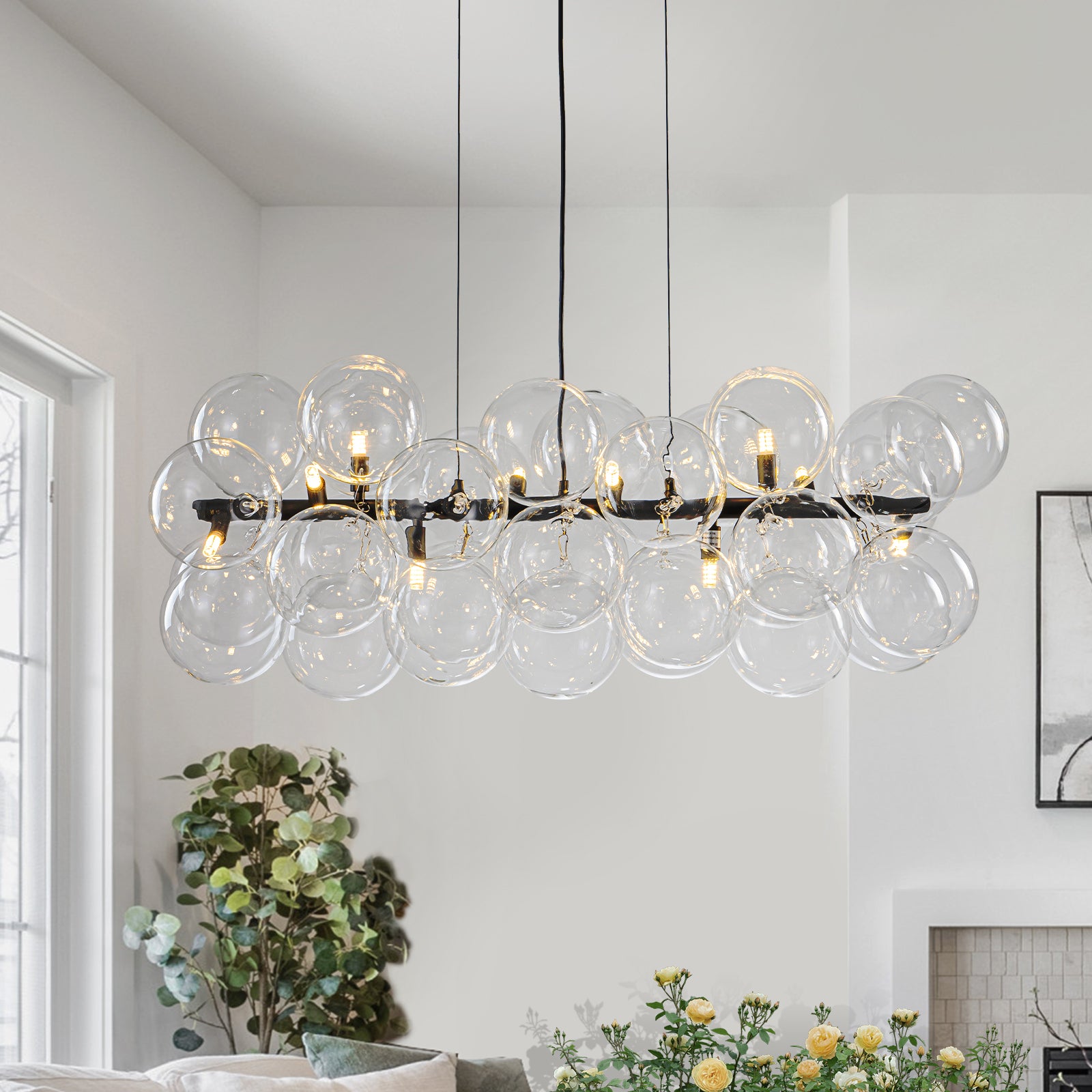 Glowlings 10-Light Modern 42"Wide Large Linear Clear Globe Glass Chandelier