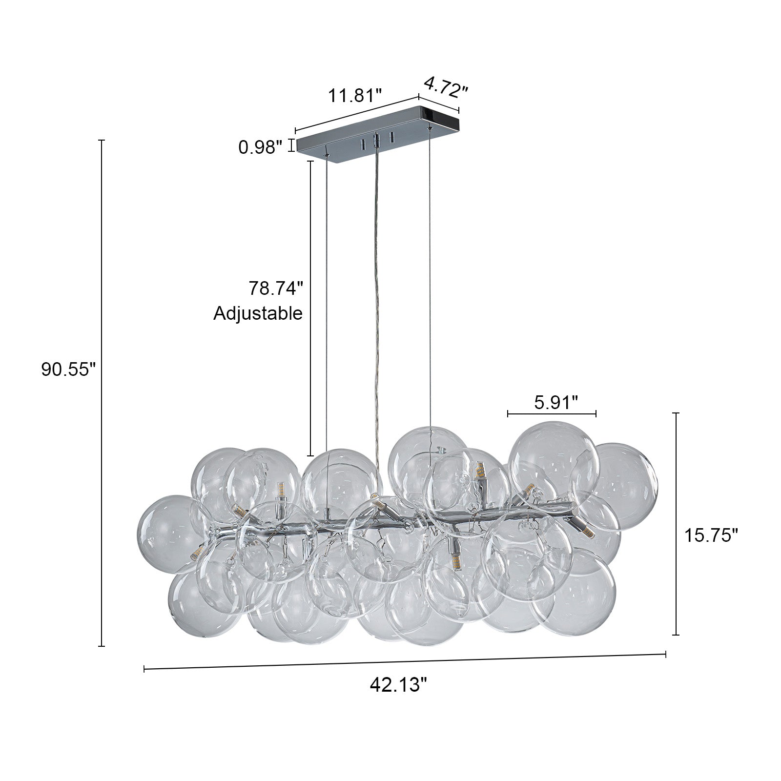 Glowlings 10-Light Modern 42"Wide Large Linear Clear Globe Glass Chandelier