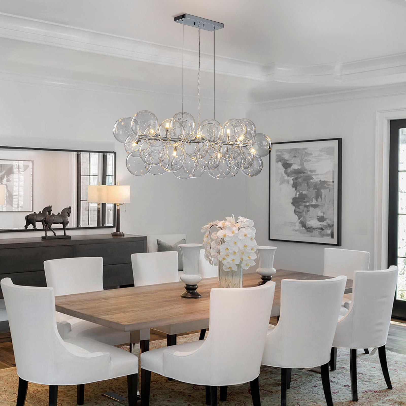 Glowlings 10-Light Modern 42"Wide Large Linear Clear Globe Glass Chandelier