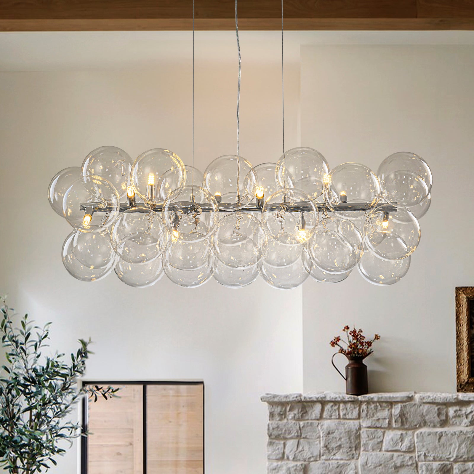 Glowlings 10-Light Modern 42"Wide Large Linear Clear Globe Glass Chandelier