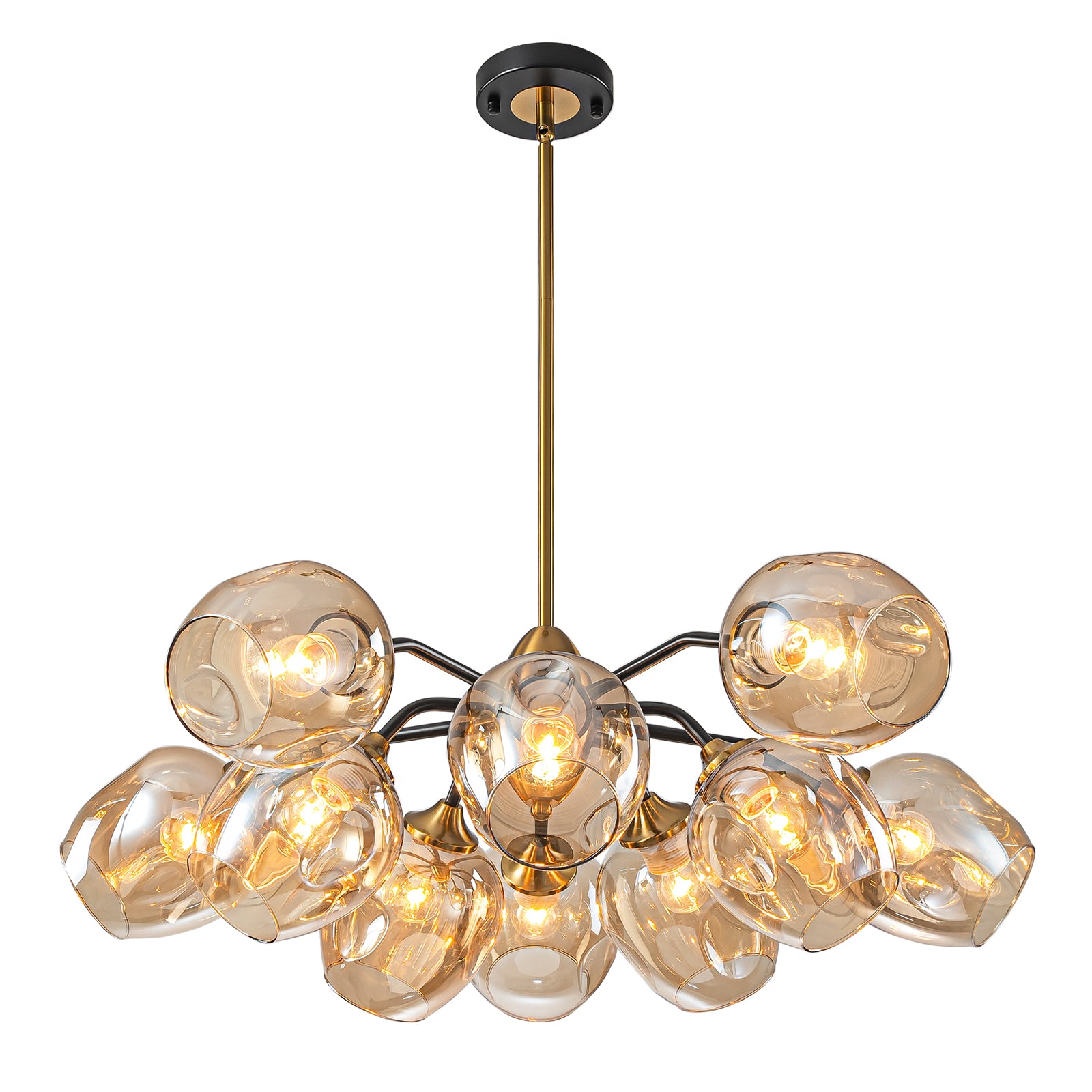 Glowlings 10-Light Modern 35"Wide Large Sputnik Amber Glass Chandelier