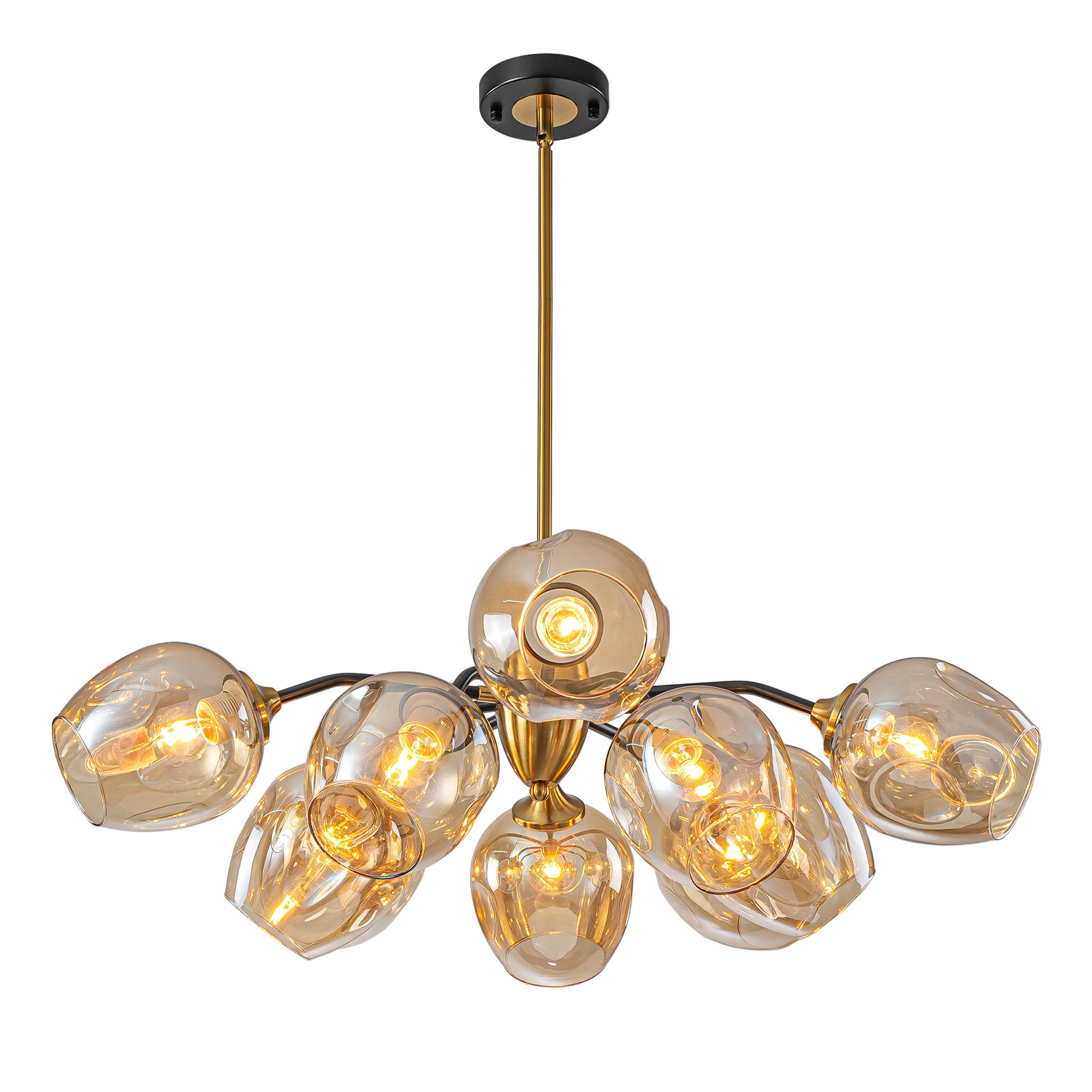 Glowlings 10-Light Modern 35"Wide Large Sputnik Amber Glass Chandelier