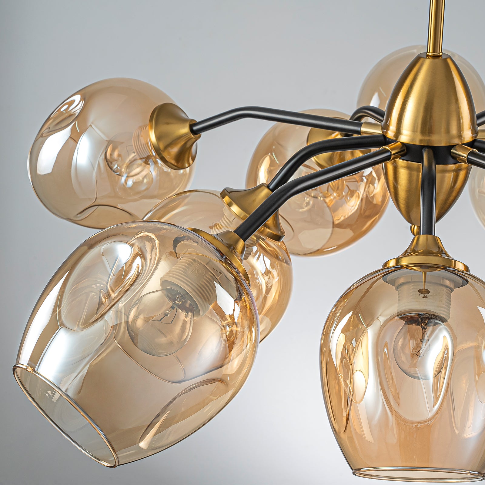 Glowlings 10-Light Modern 35"Wide Large Sputnik Amber Glass Chandelier