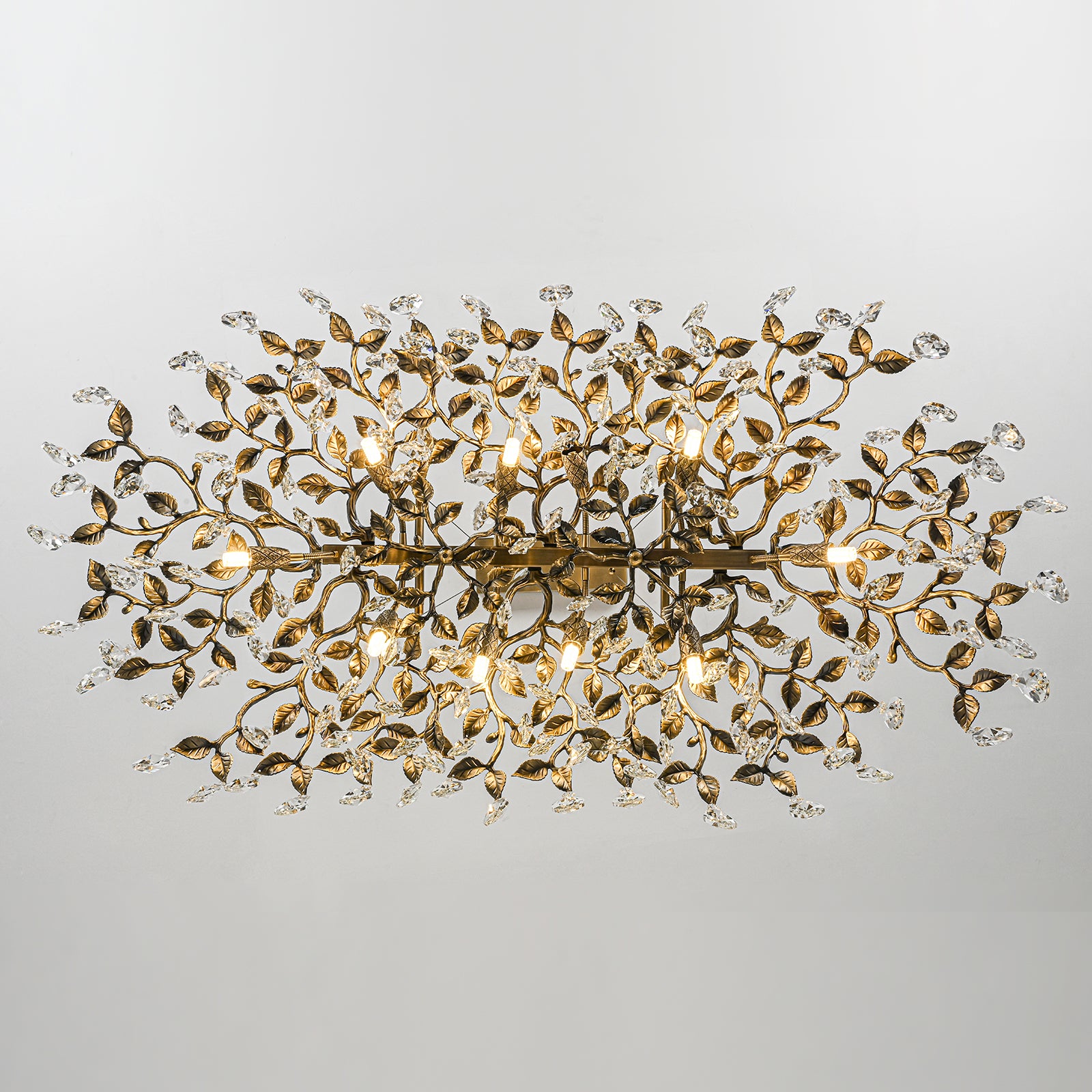 Glowlings 10-Light 47"Wide French Vintage Large Bronze Branches Linear Crystal Chandelier