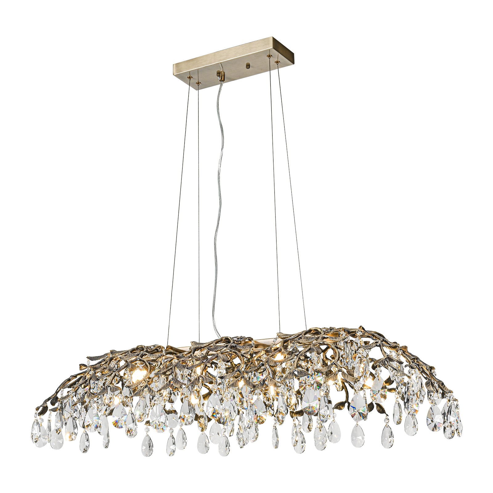 Glowlings 10-Light 47"Wide French Vintage Large Bronze Branches Linear Crystal Chandelier