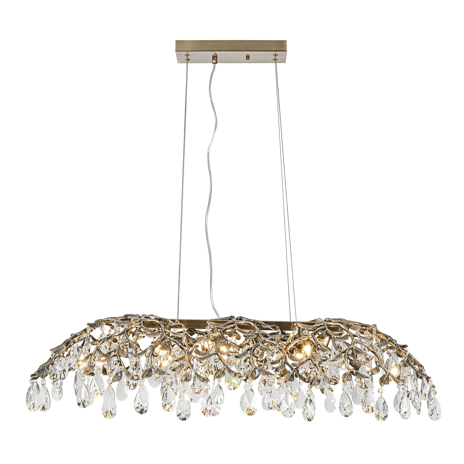 Glowlings 10-Light 47"Wide French Vintage Large Bronze Branches Linear Crystal Chandelier