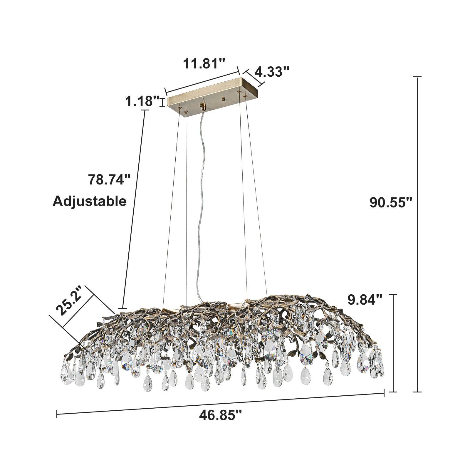 Glowlings 10-Light 47"Wide French Vintage Large Bronze Branches Linear Crystal Chandelier