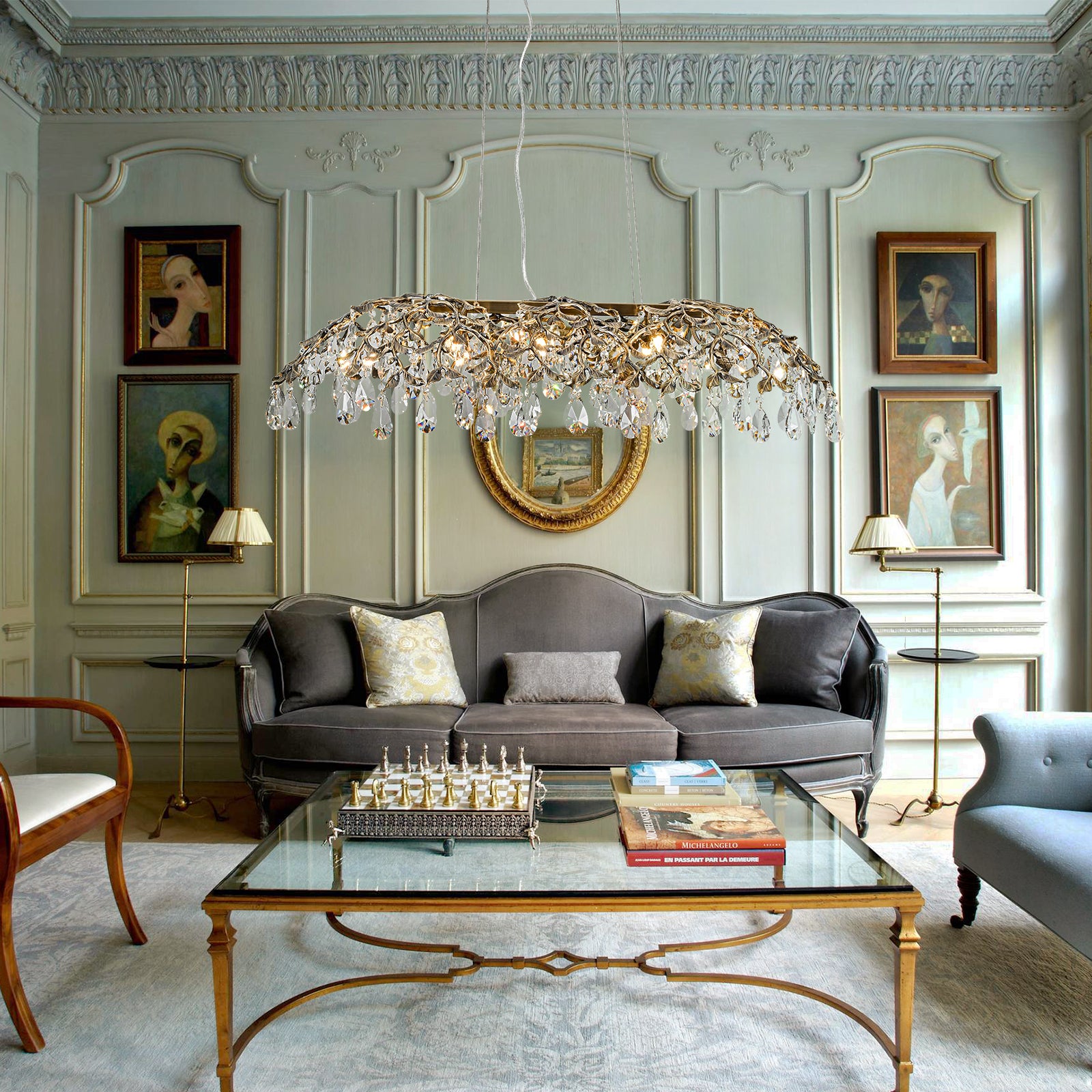 Glowlings 10-Light 47"Wide French Vintage Large Bronze Branches Linear Crystal Chandelier