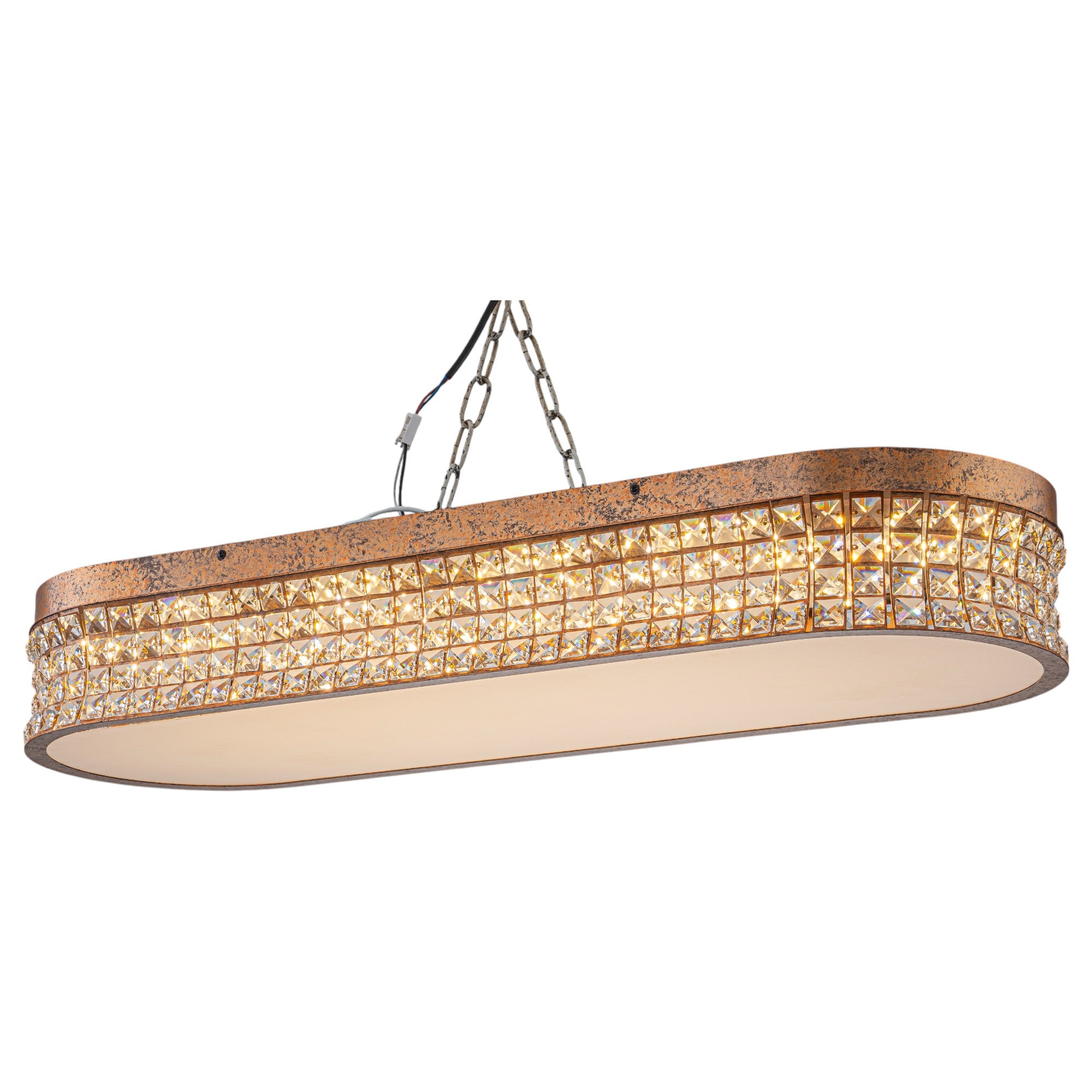 Glowlings 10-Light Vintage 39"Wide Large Antique Brass Linear Crystal LED Flush Mount