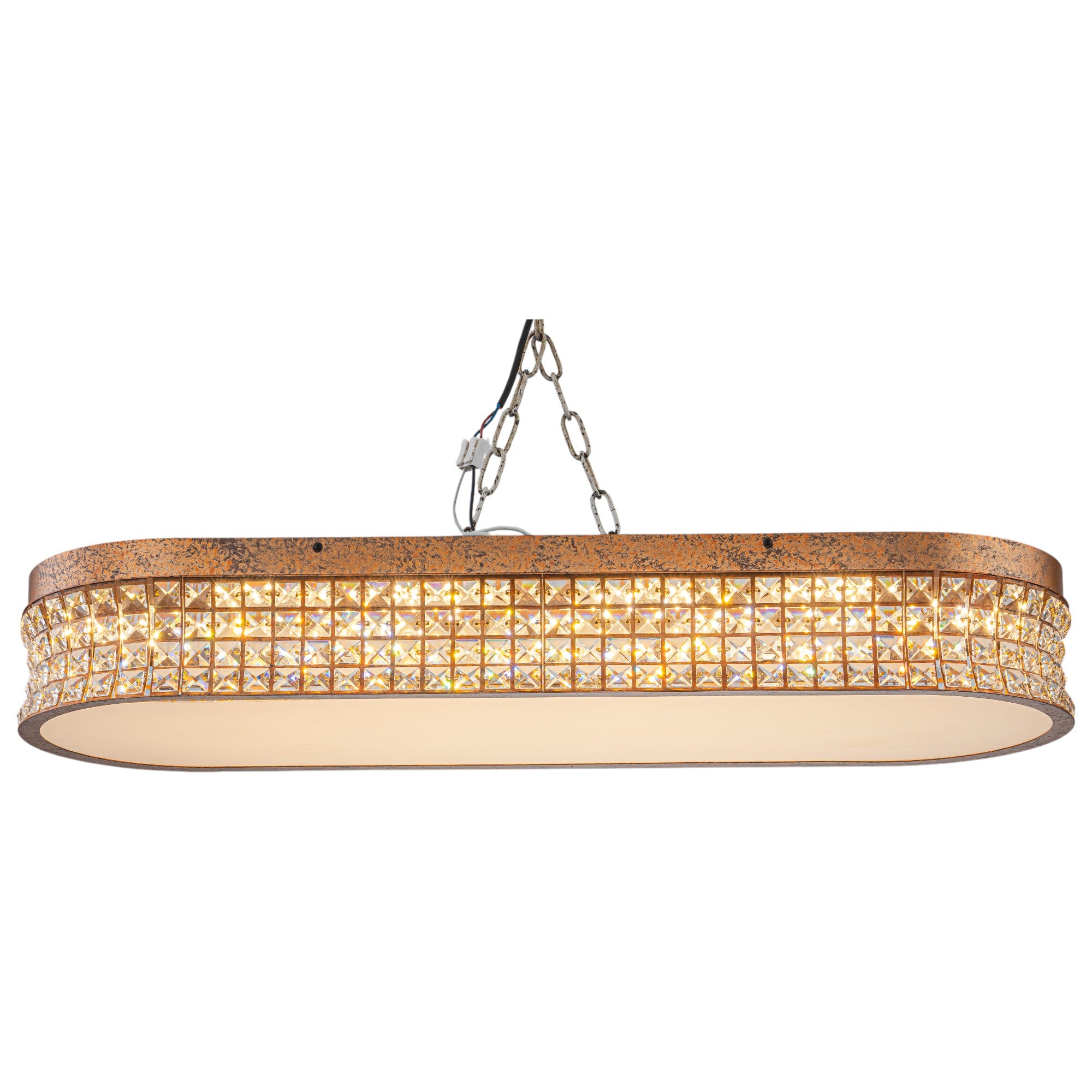 Glowlings 10-Light Vintage 39"Wide Large Antique Brass Linear Crystal LED Flush Mount