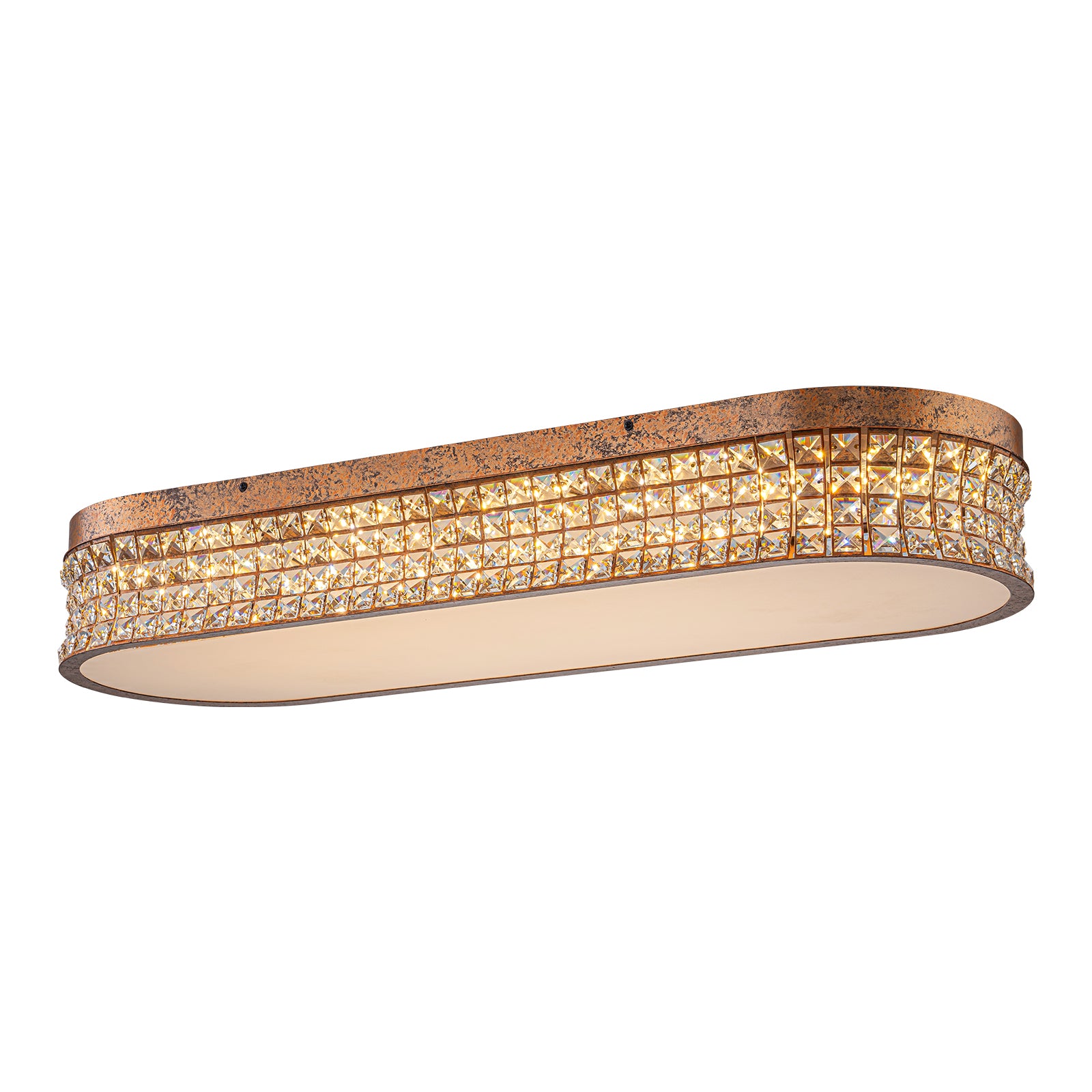 Glowlings 10-Light Vintage 39"Wide Large Antique Brass Linear Crystal LED Flush Mount