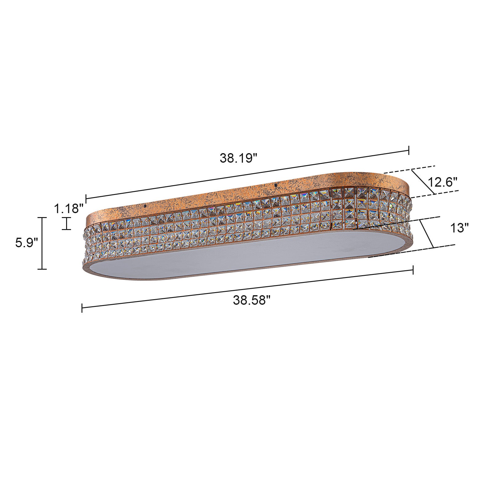 Glowlings 10-Light Vintage 39"Wide Large Antique Brass Linear Crystal LED Flush Mount