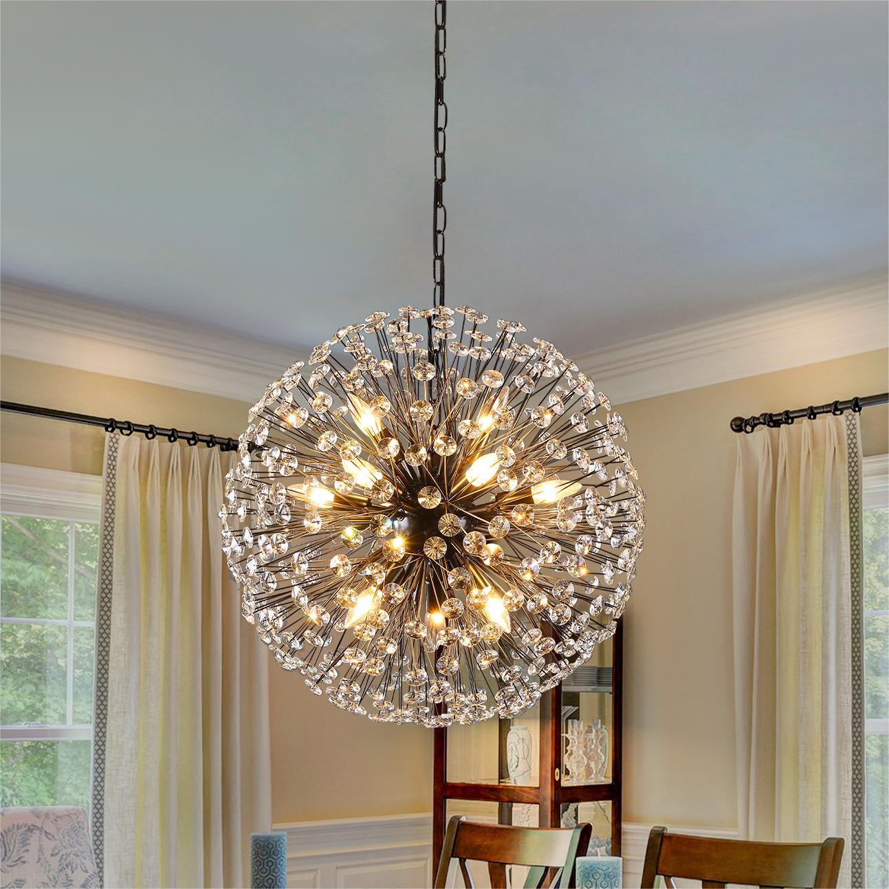 Glowlings 12-Light Modern 24"Wide Vintage Globe Sputnik Sphere Crystal Chandelier