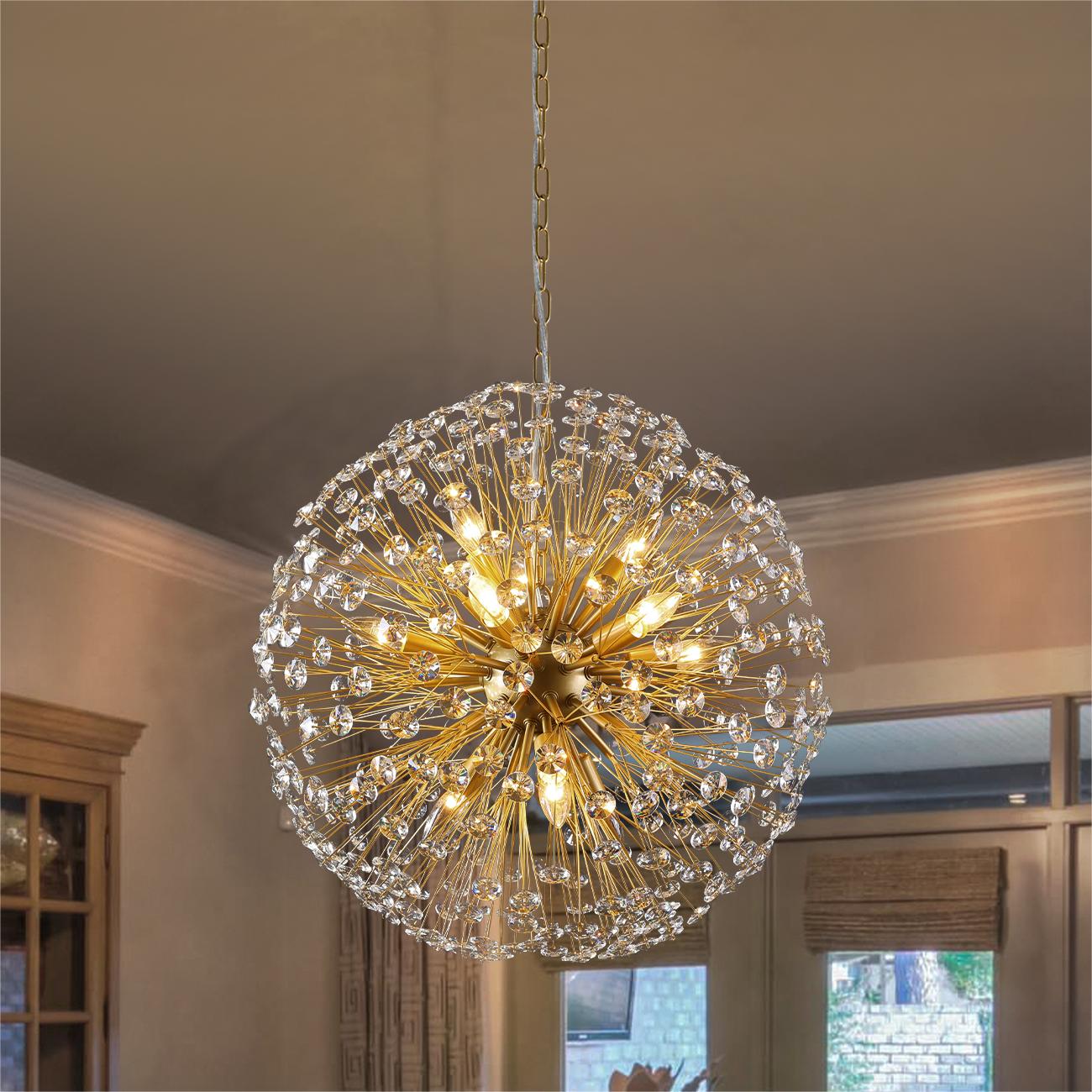 Glowlings 12-Light Modern 24"Wide Vintage Globe Sputnik Sphere Crystal Chandelier