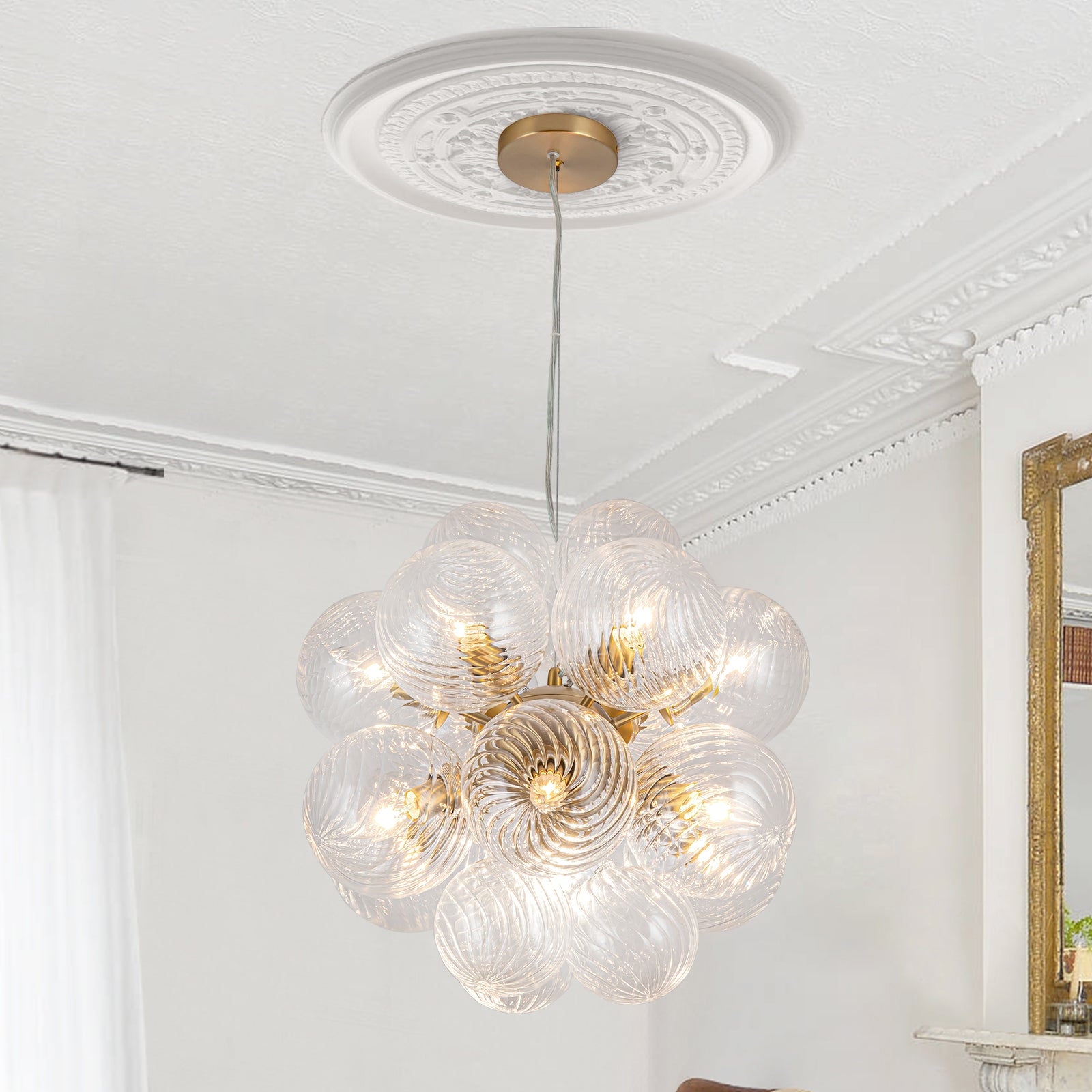 Glowlings 12-Light Modern 19"Wide Ribbed Glass Chandelier