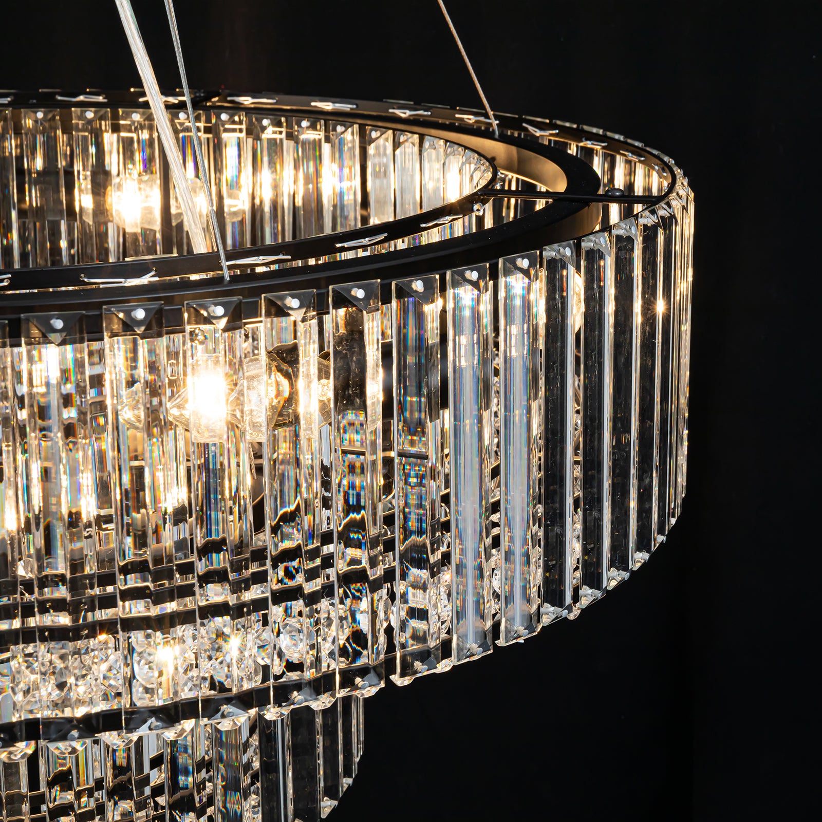 Glowlings 12-Light Modern 26“Wide Dimmable 2-Tier Round Crystal Chandelier