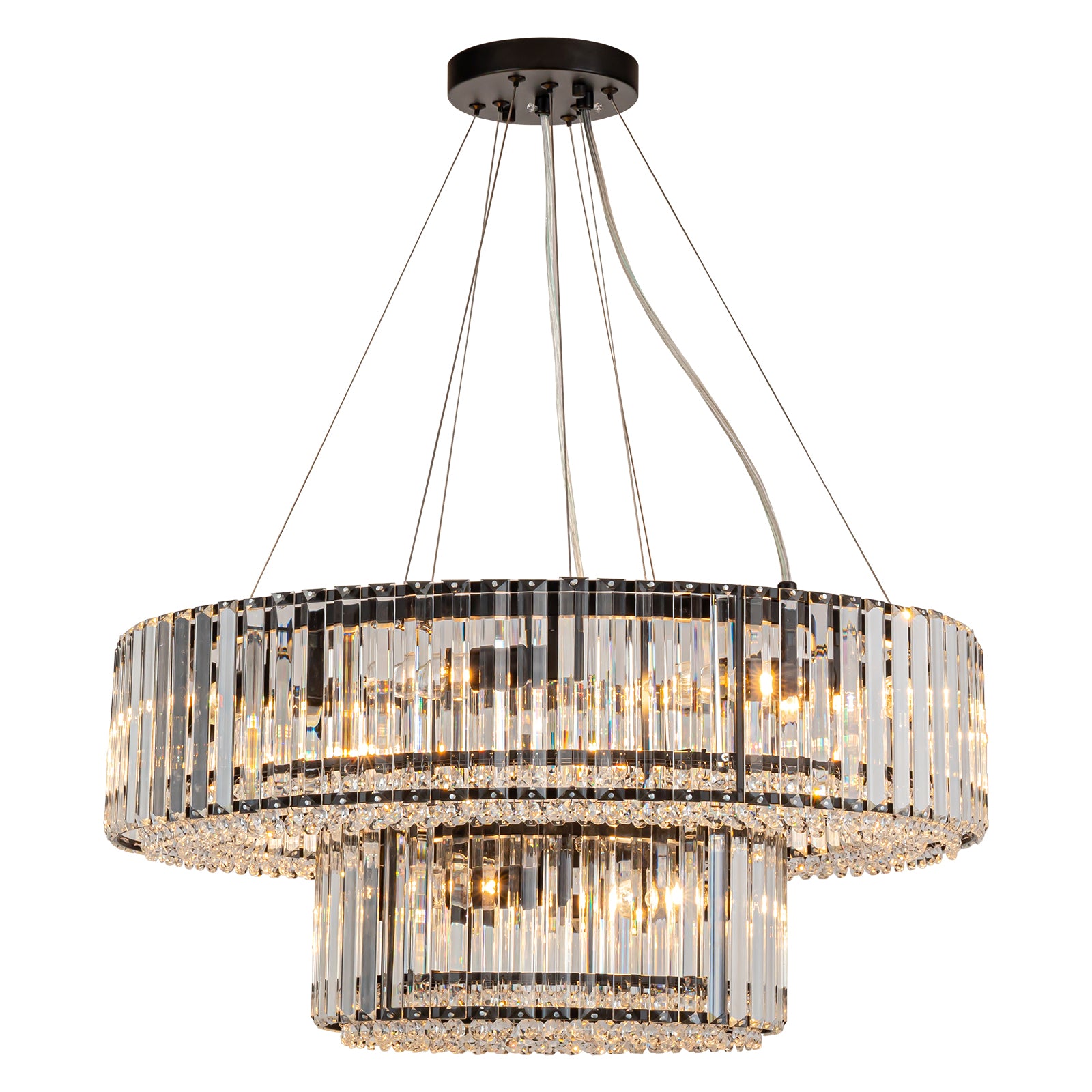 Glowlings 12-Light Modern 26“Wide Dimmable 2-Tier Round Crystal Chandelier