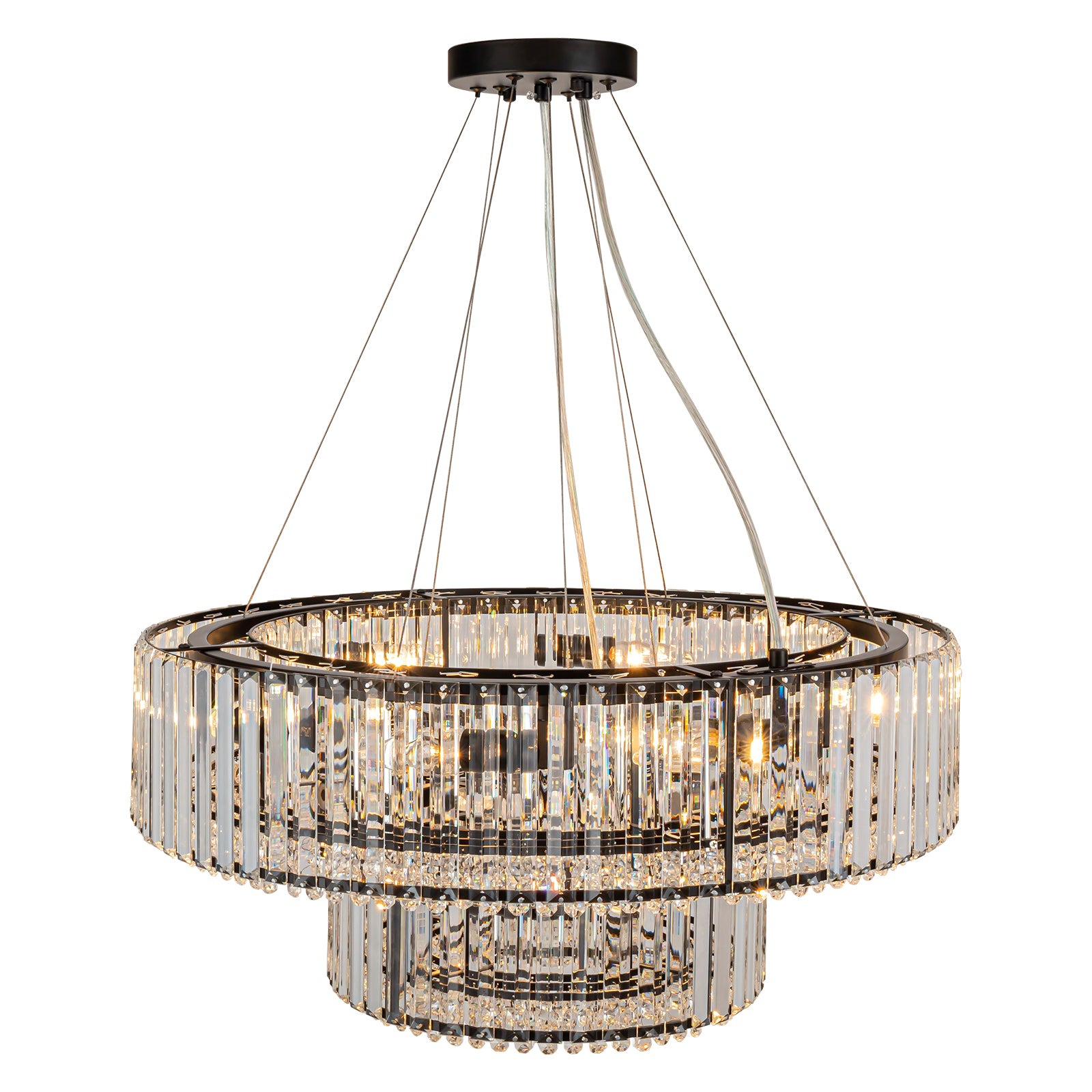 Glowlings 12-Light Modern 26“Wide Dimmable 2-Tier Round Crystal Chandelier